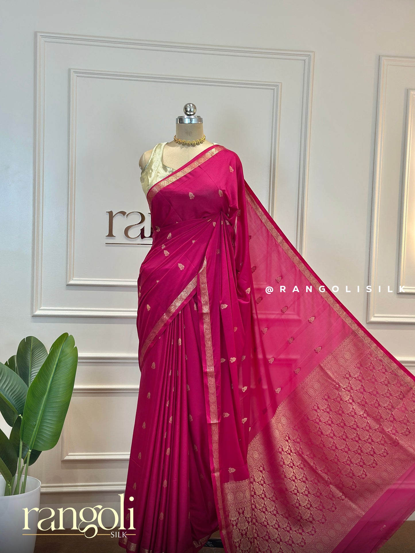 Semi Mysore Silk Sarees with Golden Zari Borders & Woven Motifs – Post 573