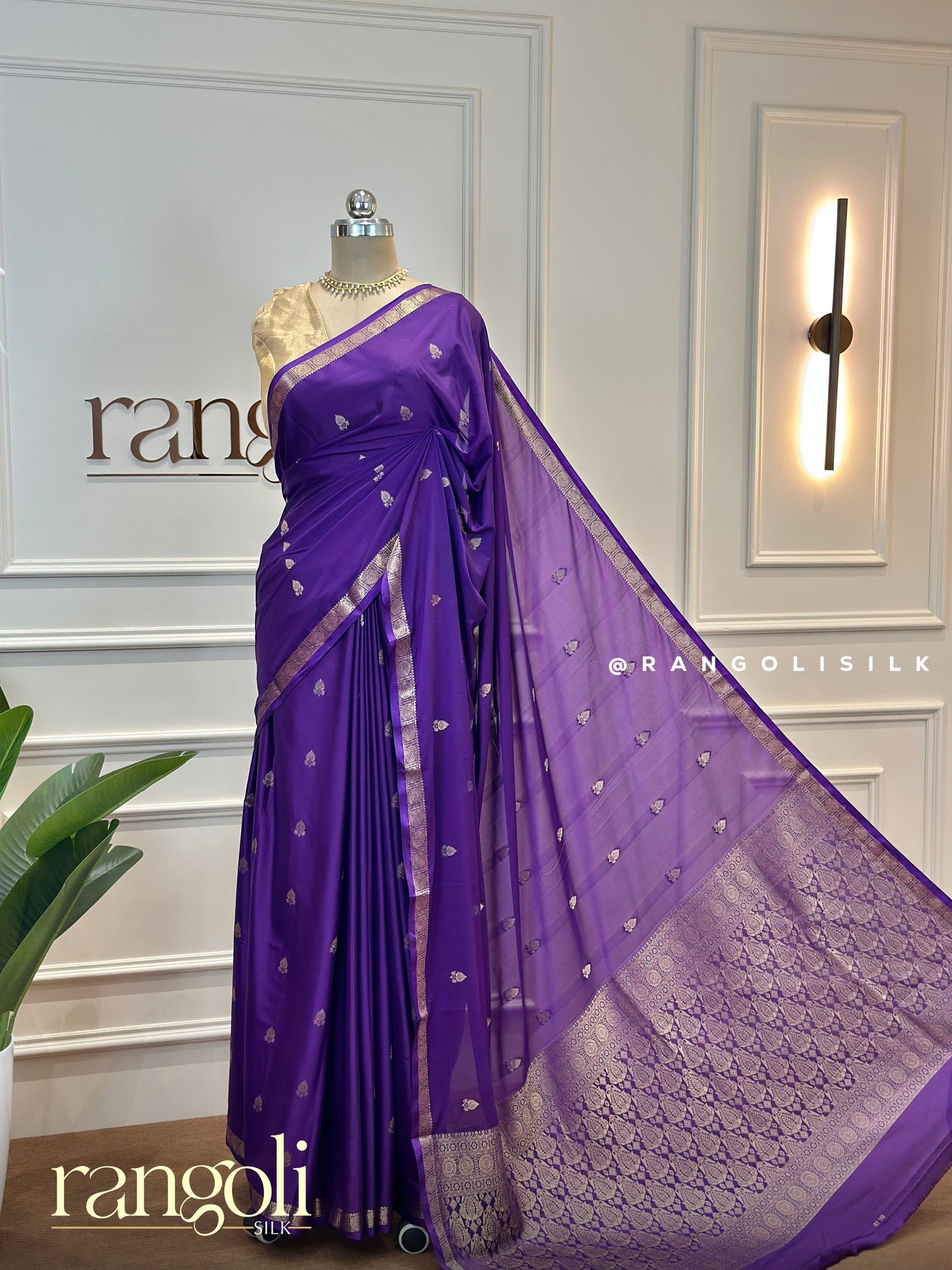 Semi Mysore Silk Sarees with Golden Zari Borders & Woven Motifs – Post 573