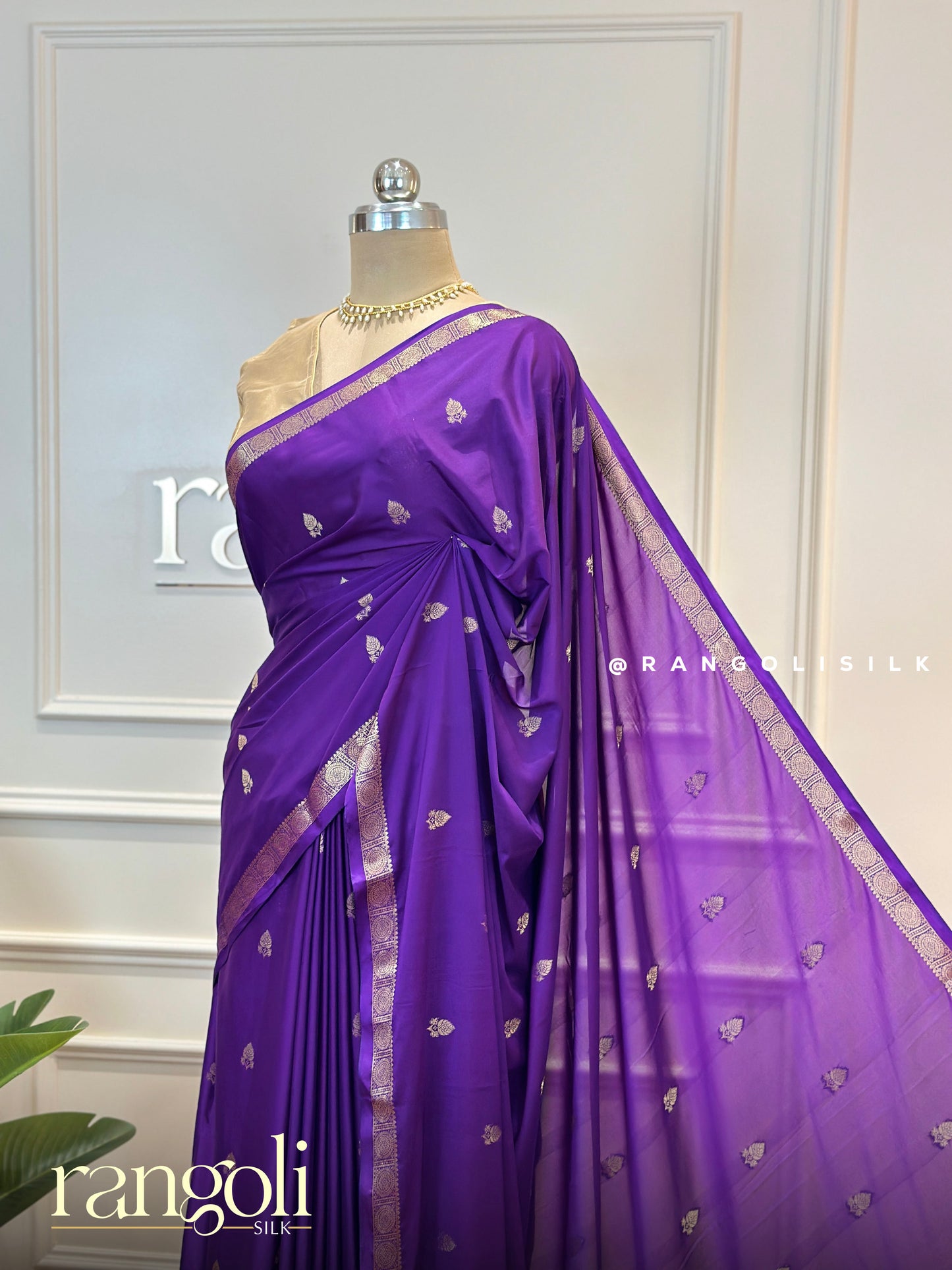 Semi Mysore Silk Sarees with Golden Zari Borders & Woven Motifs – Post 573