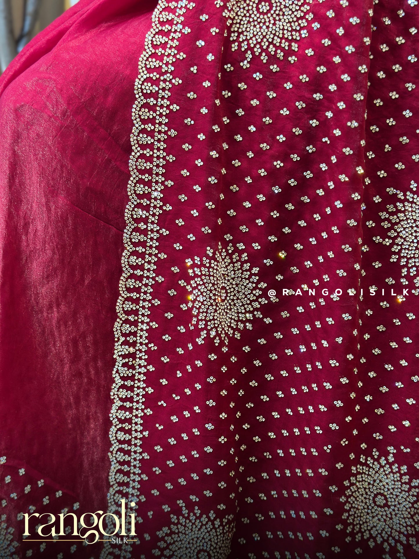 Ruby Red Designer Saree with Intricate Embellishments & Regal Border - Post 764