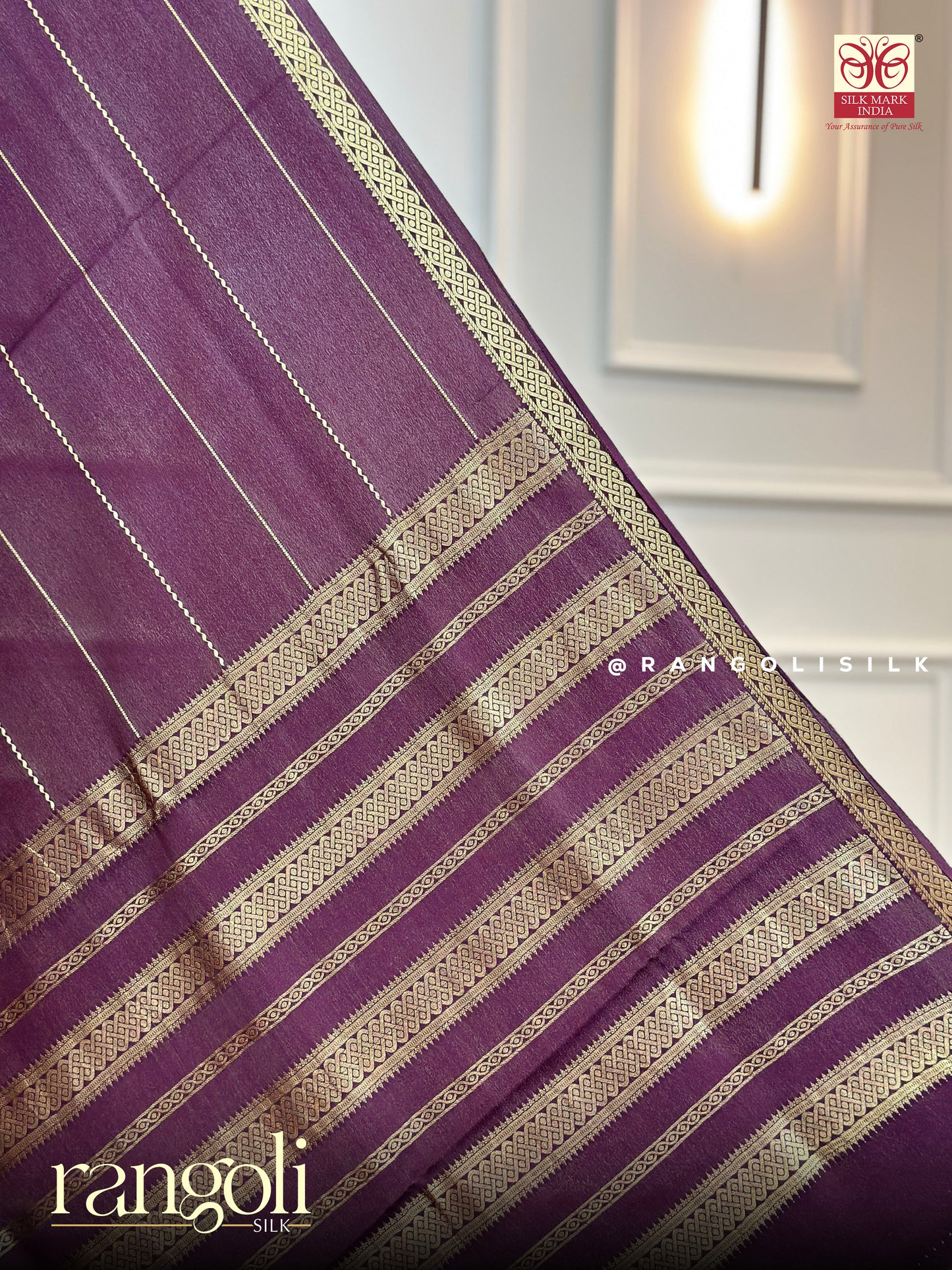 Pure Mysore Silk Saree in Deep Purple with Gold Zari Stripes - Post 683