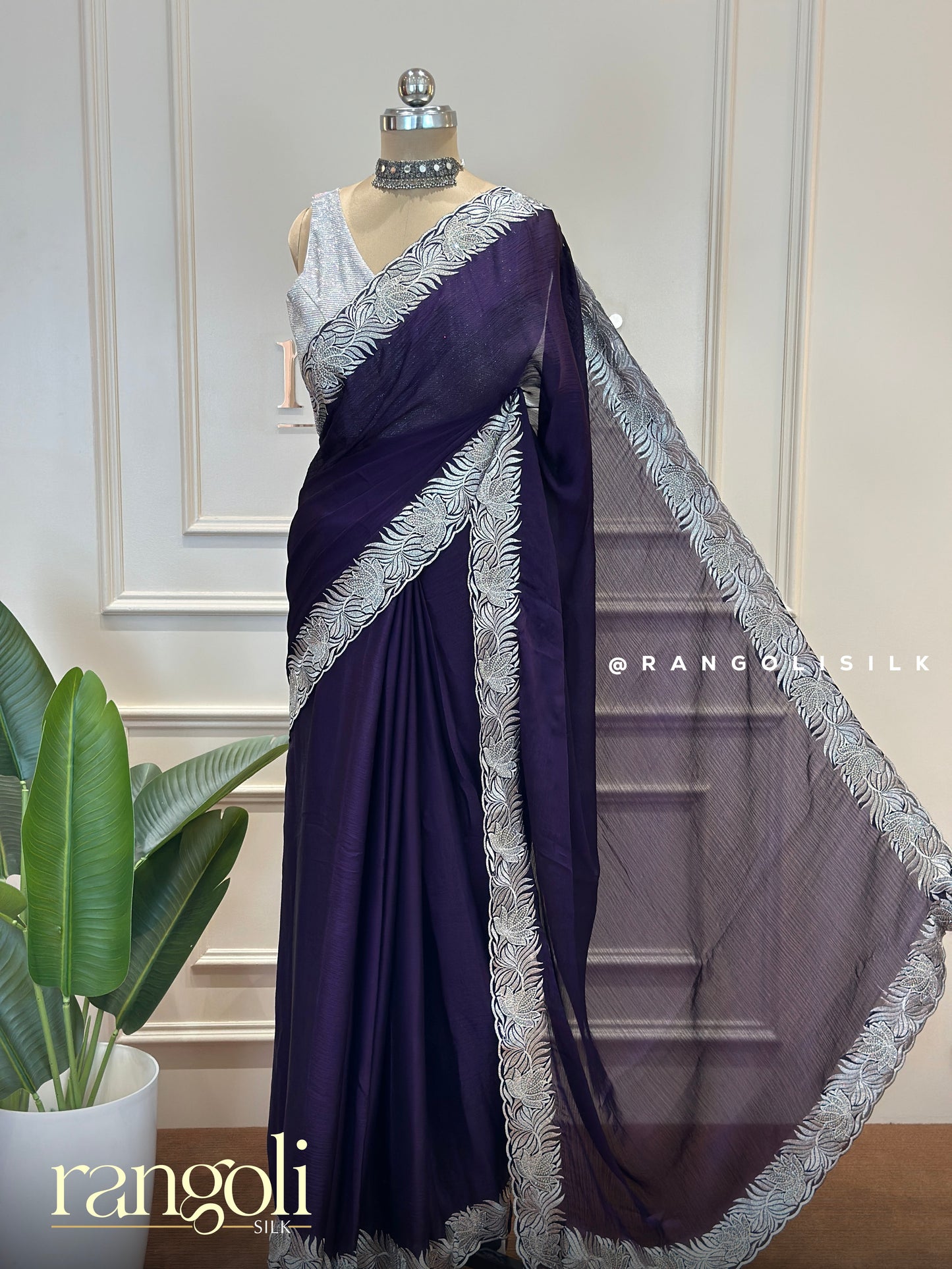 Designer Partywear Sarees – Rich Tones & Silver Borders for Effortless Elegance - Post 577