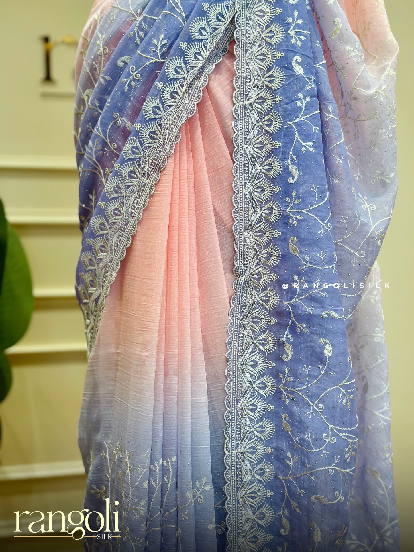 Designer Double Shade Sarees with Embroidery - Post 358