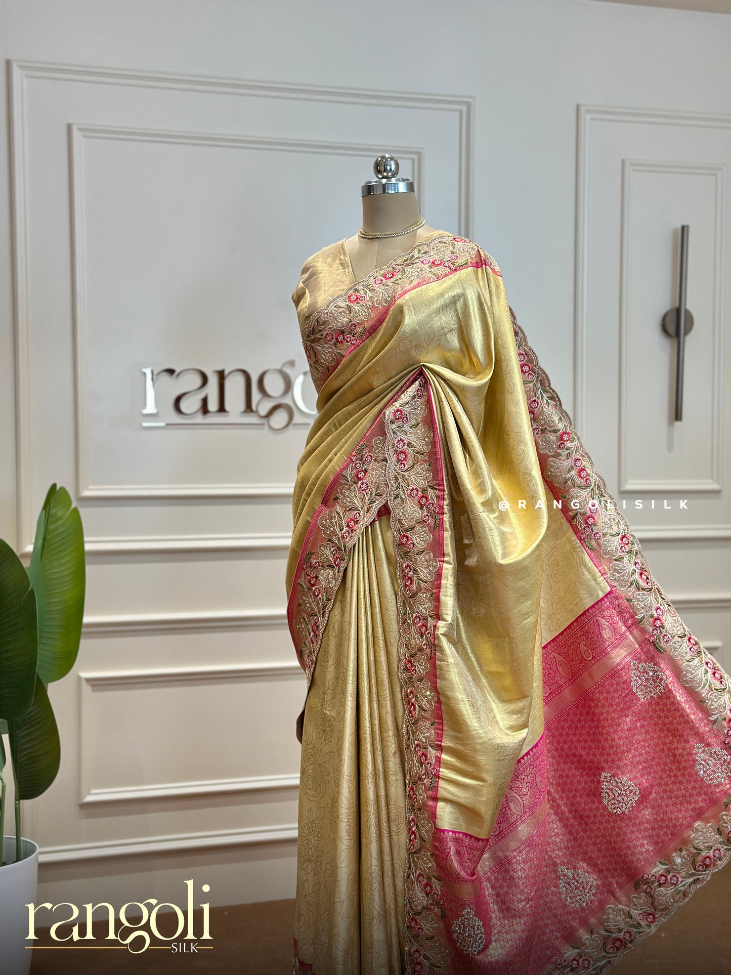 Tissue Silk Saree with Contrast Border and Embroidery - Post 361