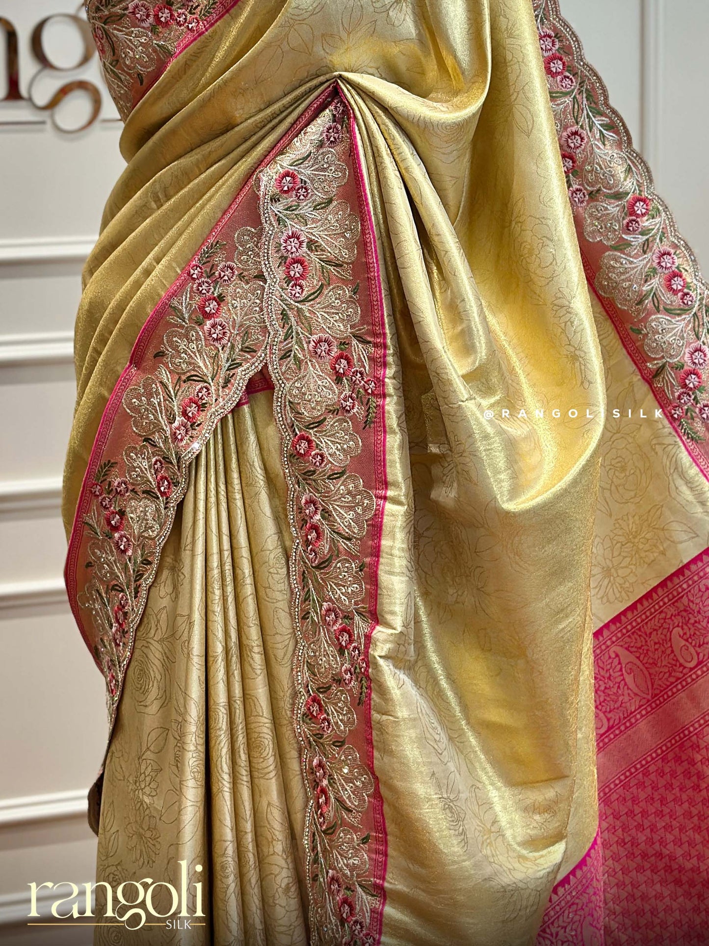 Tissue Silk Saree with Contrast Border and Embroidery - Post 361