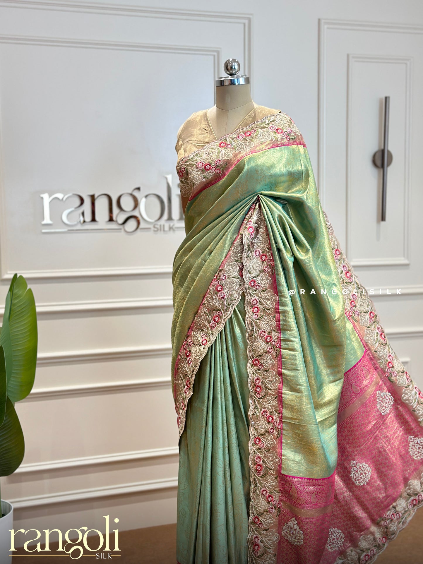 Tissue Silk Saree with Contrast Border and Embroidery - Post 361
