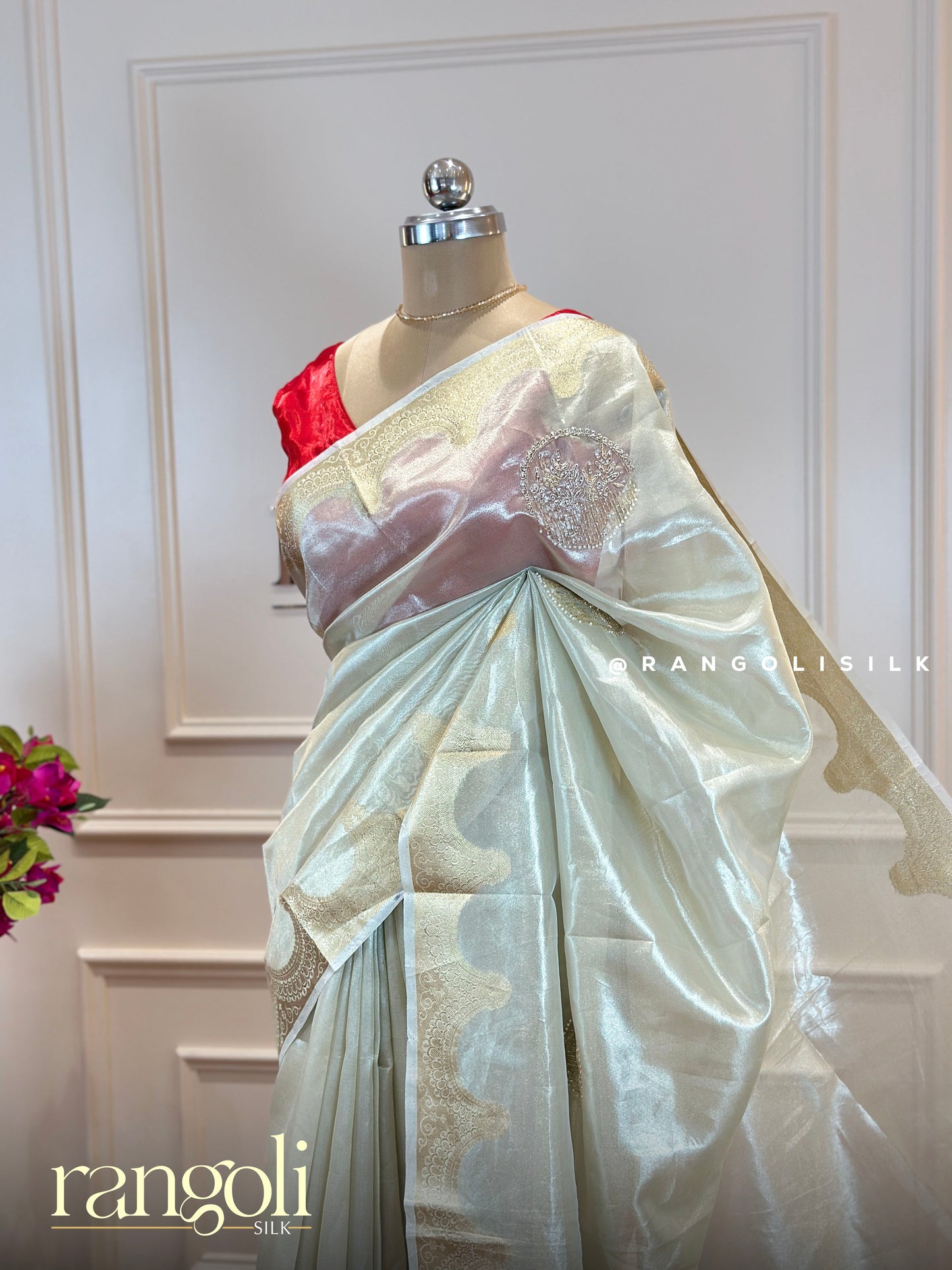Ethereal Tissue Saree with Soft Hues & Golden Borders - Post 471