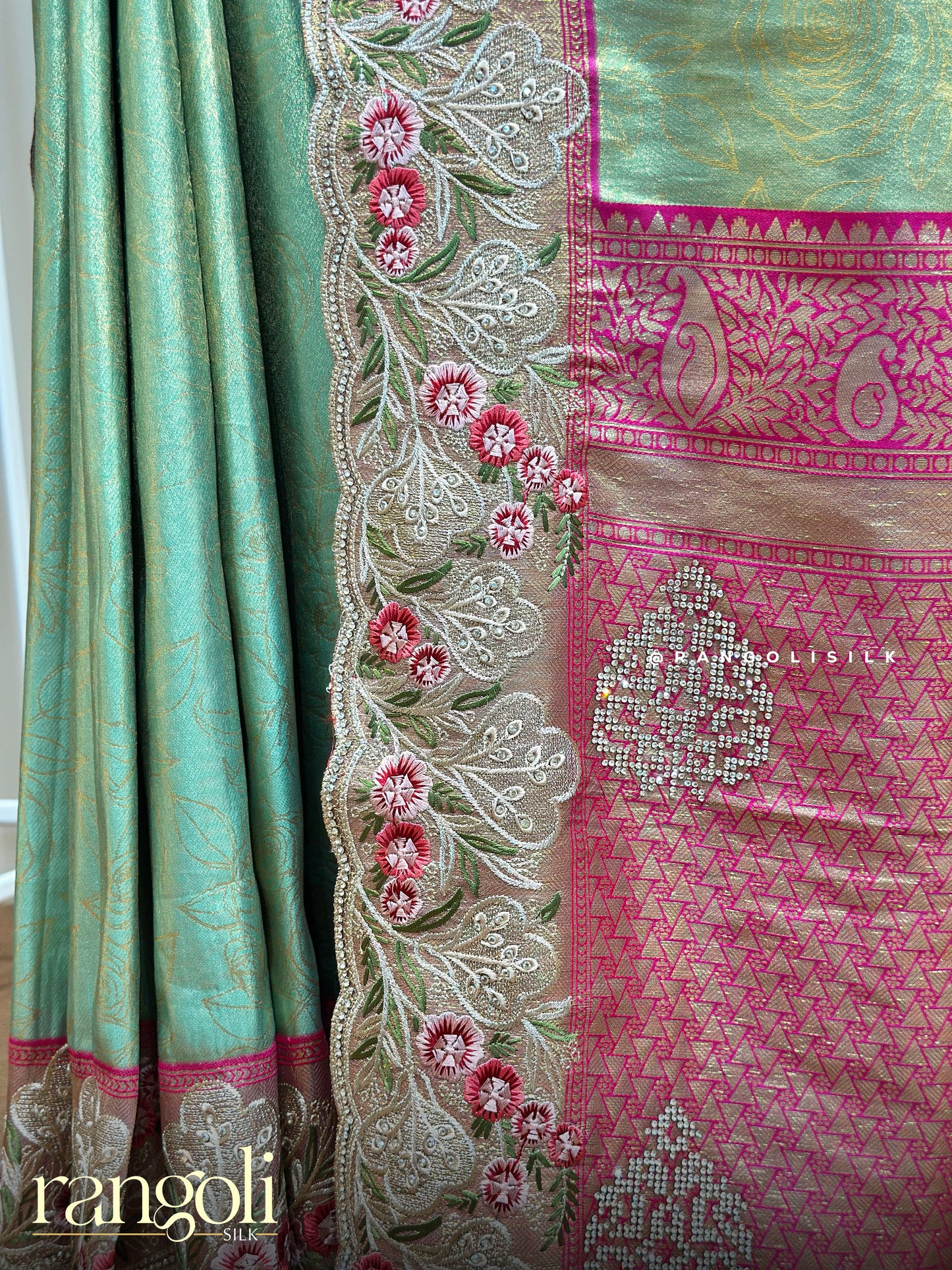 Tissue Silk Saree with Contrast Border and Embroidery - Post 361