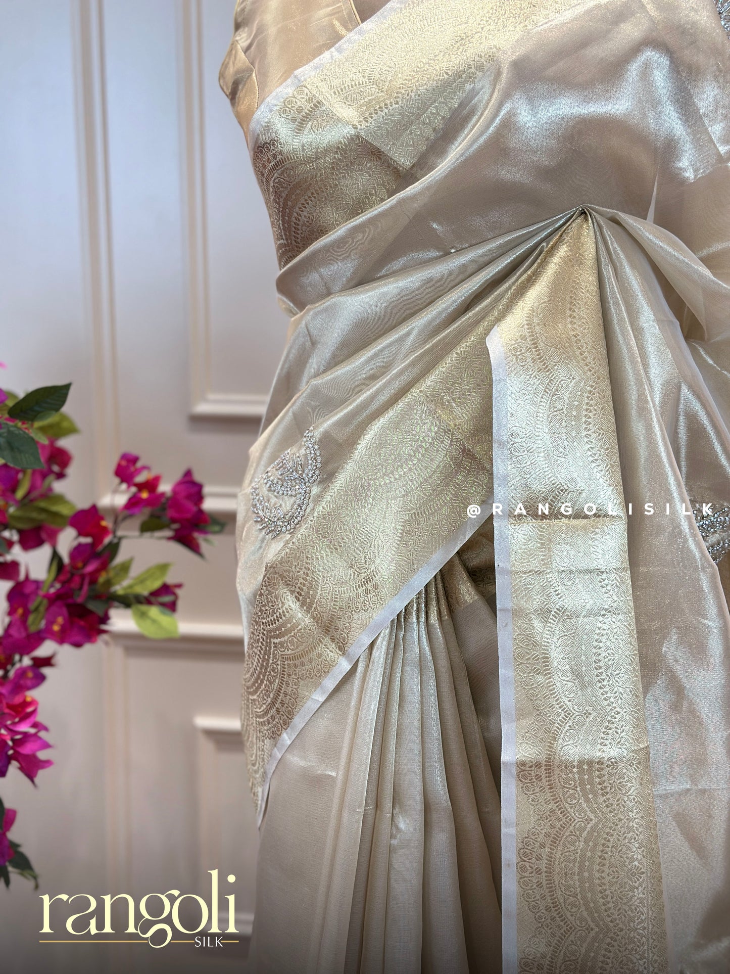 Ethereal Tissue Saree with Soft Hues & Golden Borders - Post 471