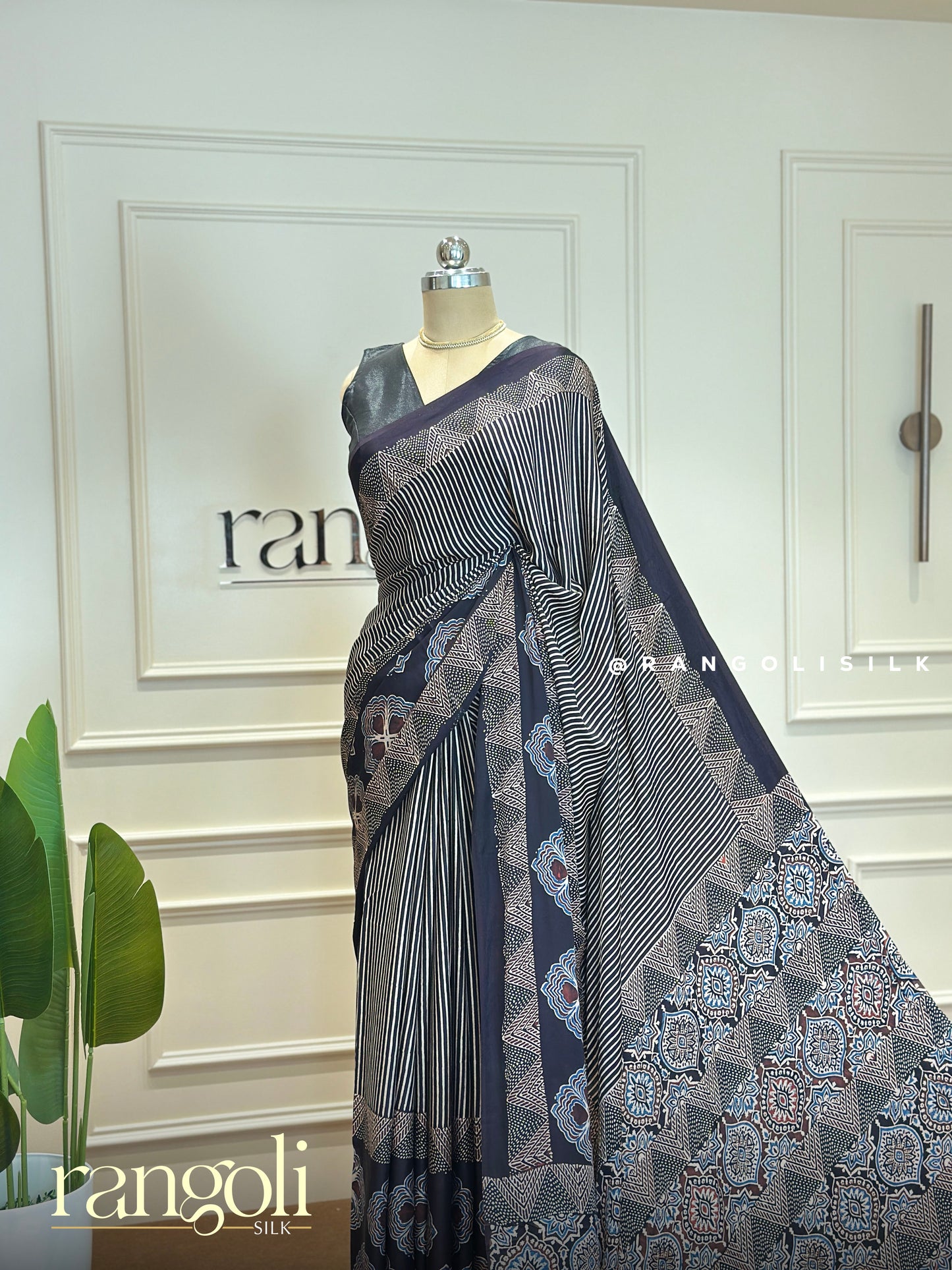 Ajrak Modal Silk Saree with Traditional Ajrak Print - Post 363