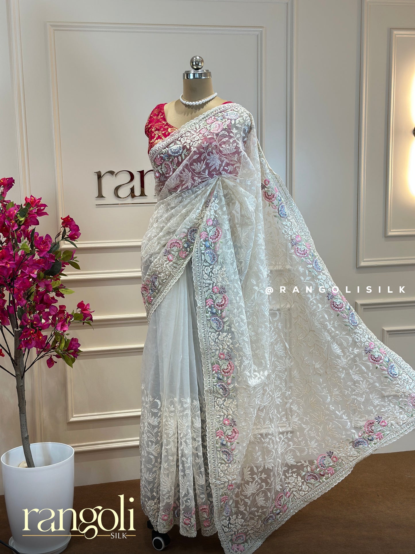 Designer Net Saree with Pastel Floral Embroidery – Elegant & Ethereal - Post 469