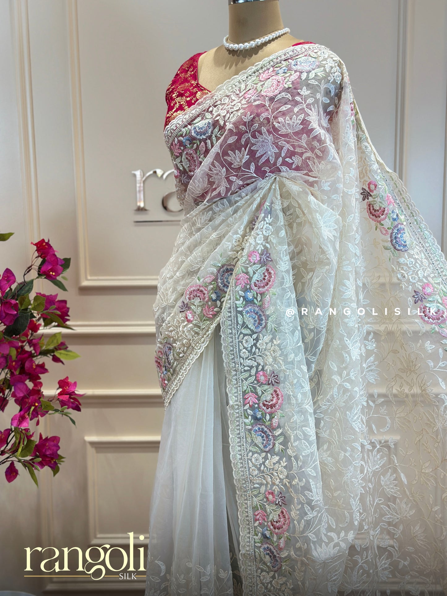 Designer Net Saree with Pastel Floral Embroidery – Elegant & Ethereal - Post 469