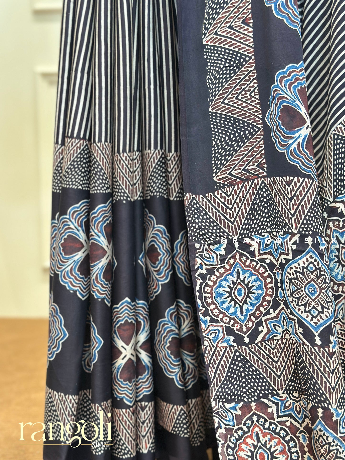 Ajrak Modal Silk Saree with Traditional Ajrak Print - Post 363