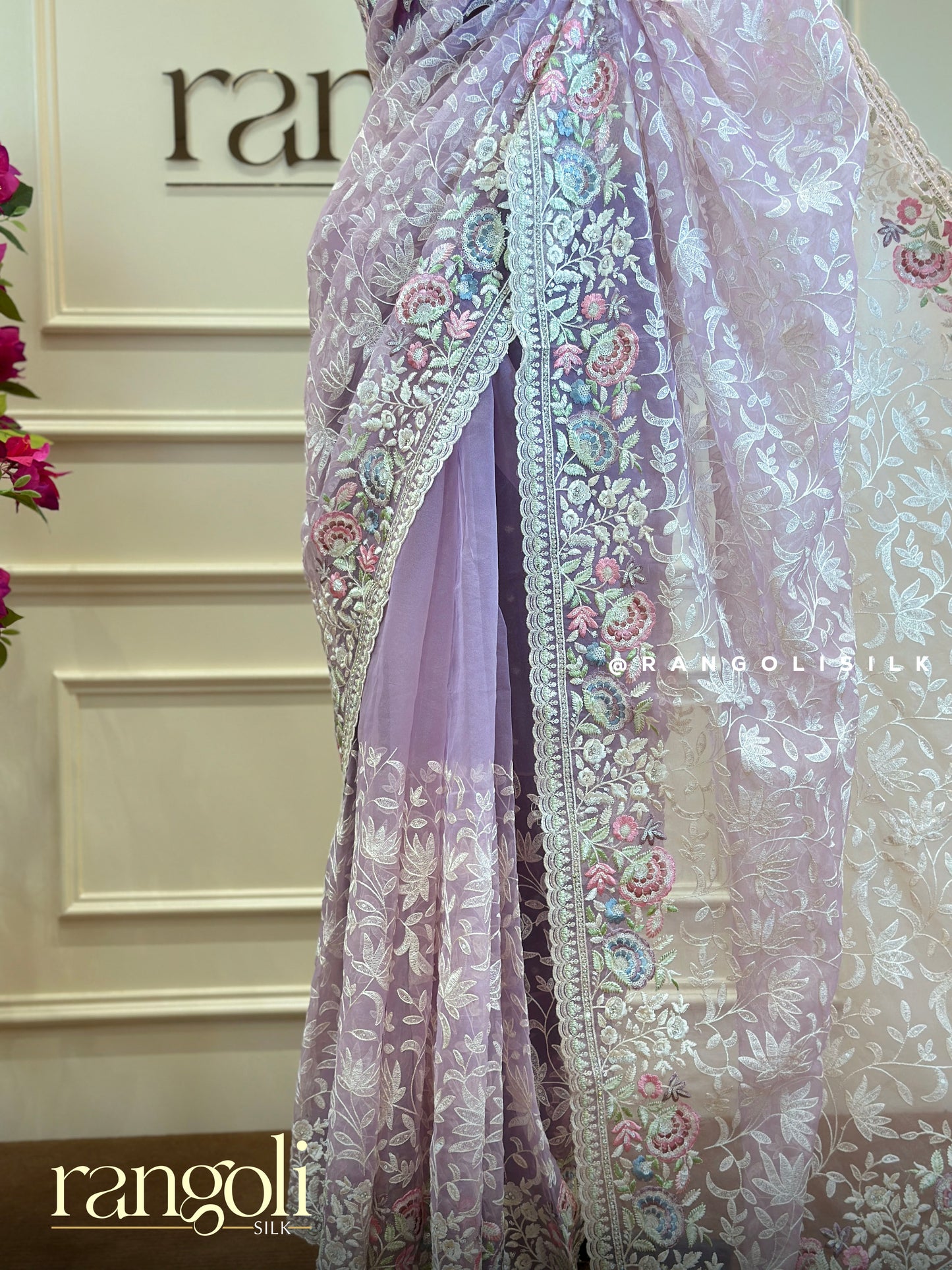Designer Net Saree with Pastel Floral Embroidery – Elegant & Ethereal - Post 469