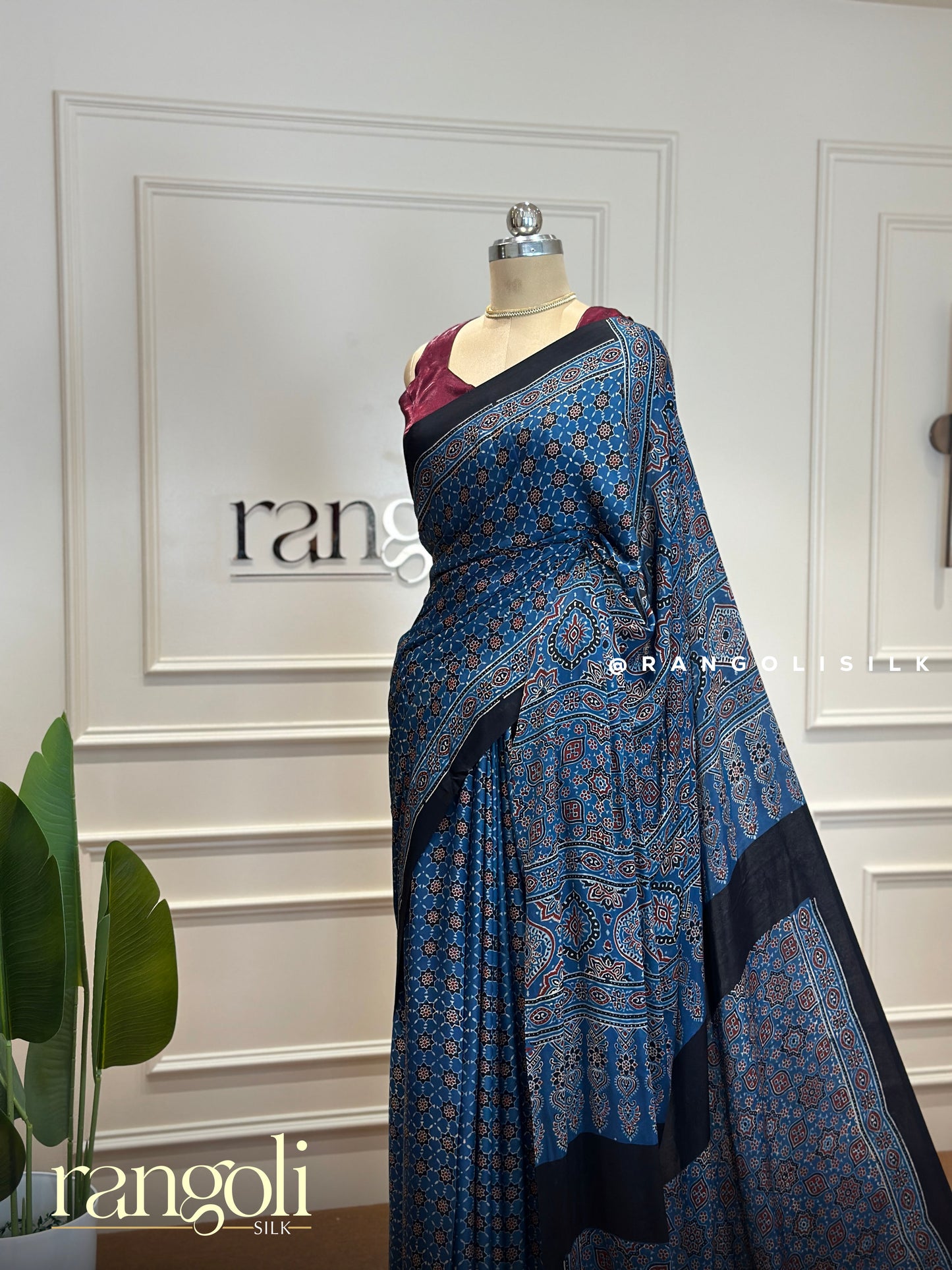 Ajrak Modal Silk Saree with Traditional Ajrak Print - Post 363