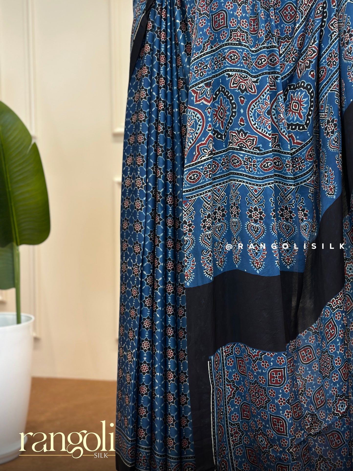 Ajrak Modal Silk Saree with Traditional Ajrak Print - Post 363
