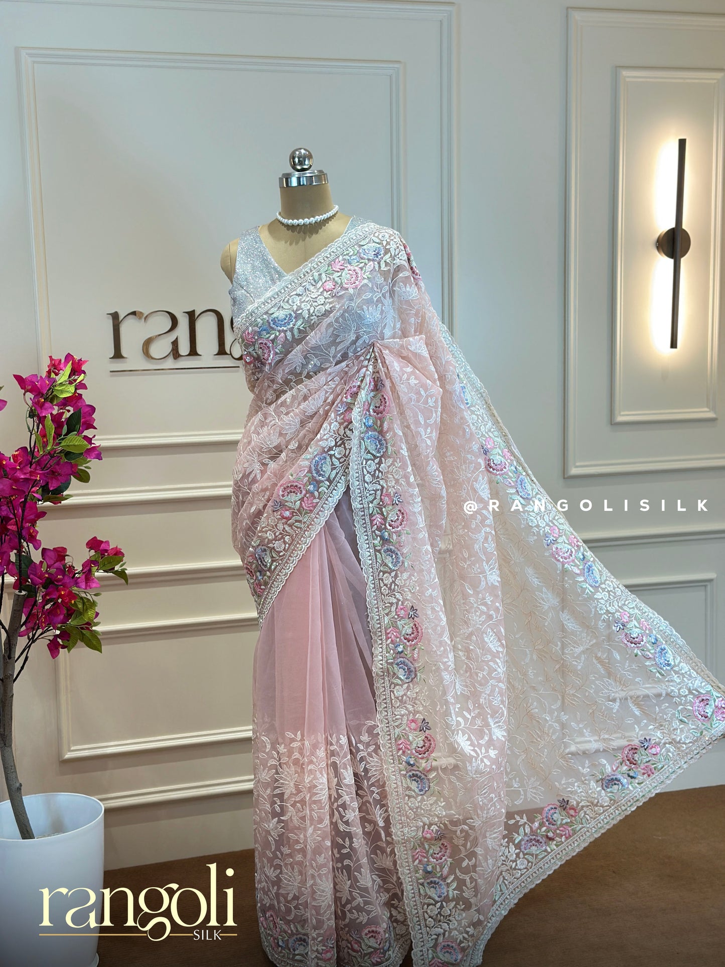 Designer Net Saree with Pastel Floral Embroidery – Elegant & Ethereal - Post 469