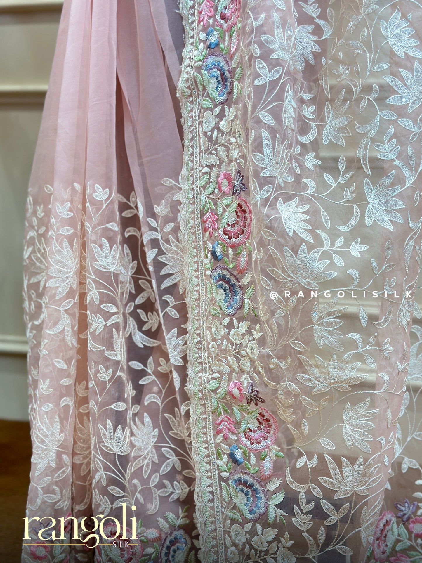 Designer Net Saree with Pastel Floral Embroidery – Elegant & Ethereal - Post 469