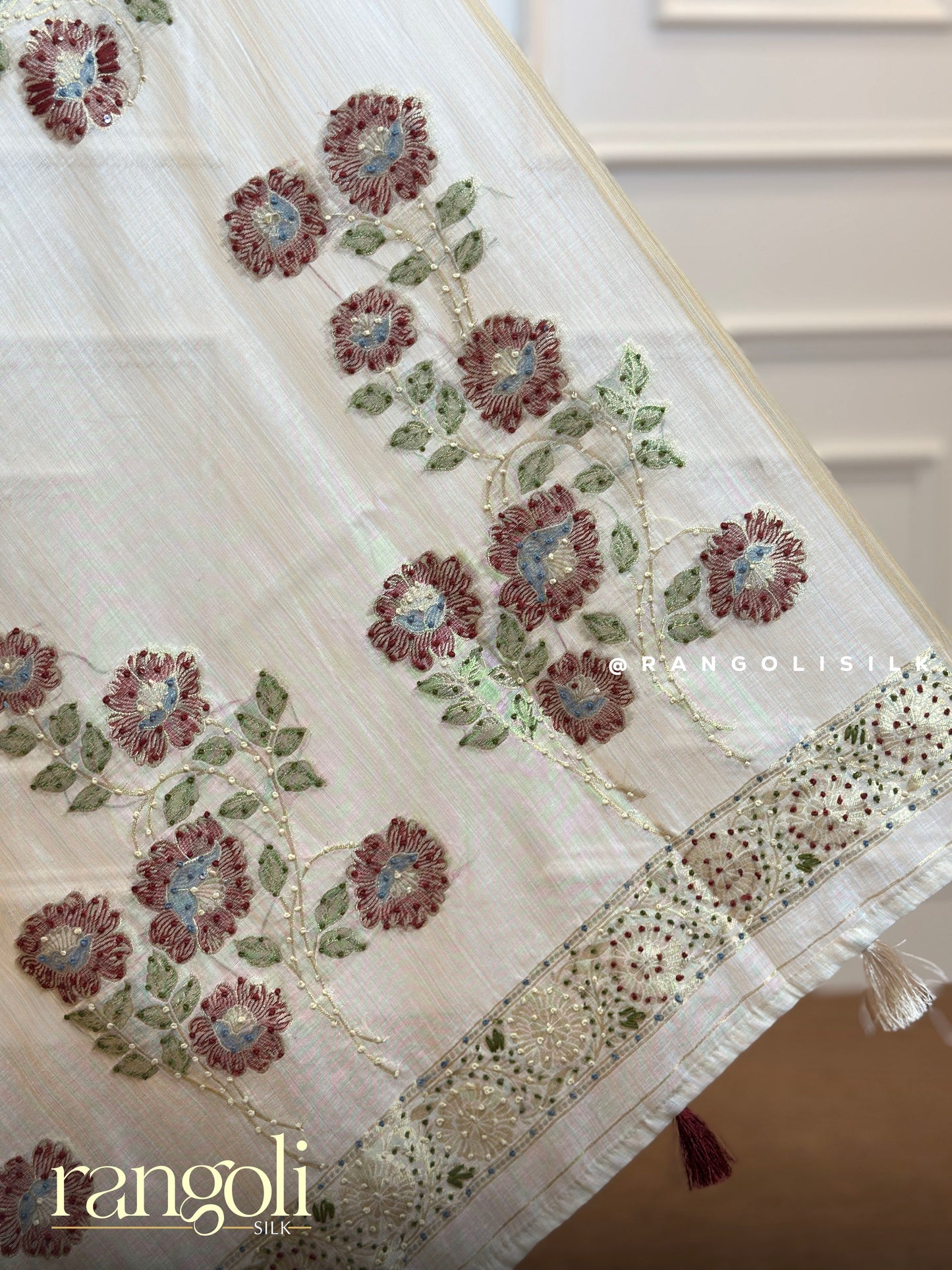 Elegant Cotton Saree with Delicate Floral Embroidery - Post 474
