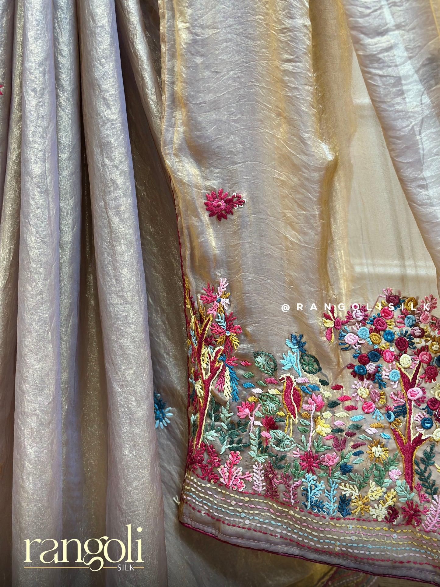 Shimmering Designer Saree with Floral Motifs & Multicolour Embroidered Border - Post 472