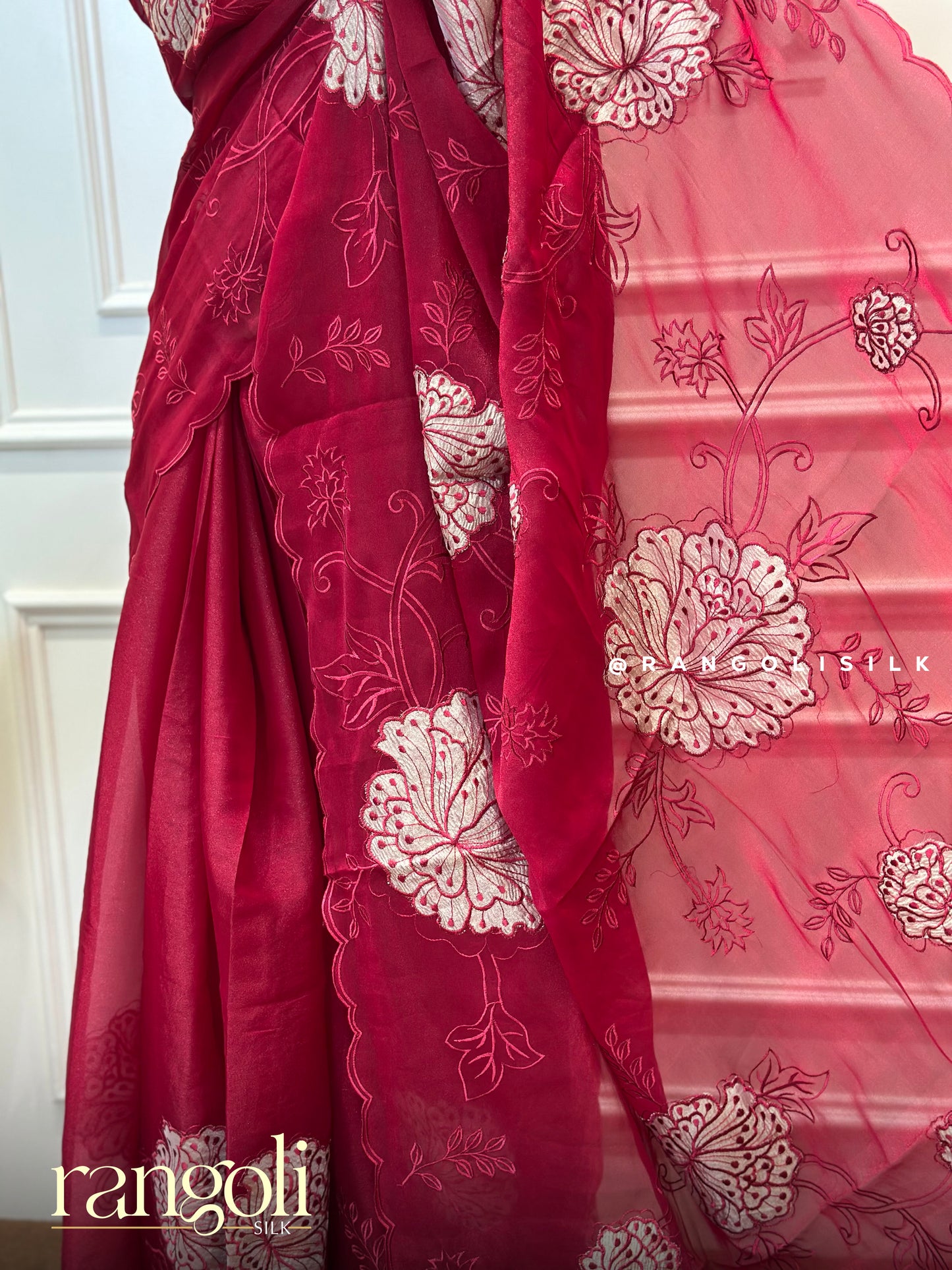 Designer Floral Embroidered Saree with Sheer Detailing - Post 475