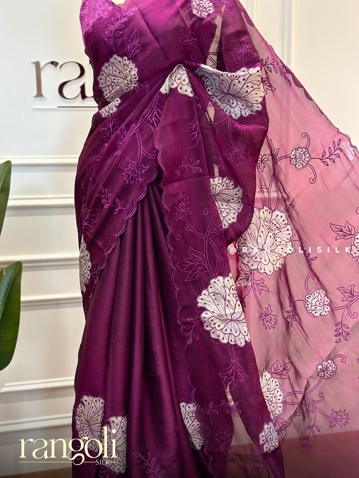 Designer Floral Embroidered Saree with Sheer Detailing - Post 475