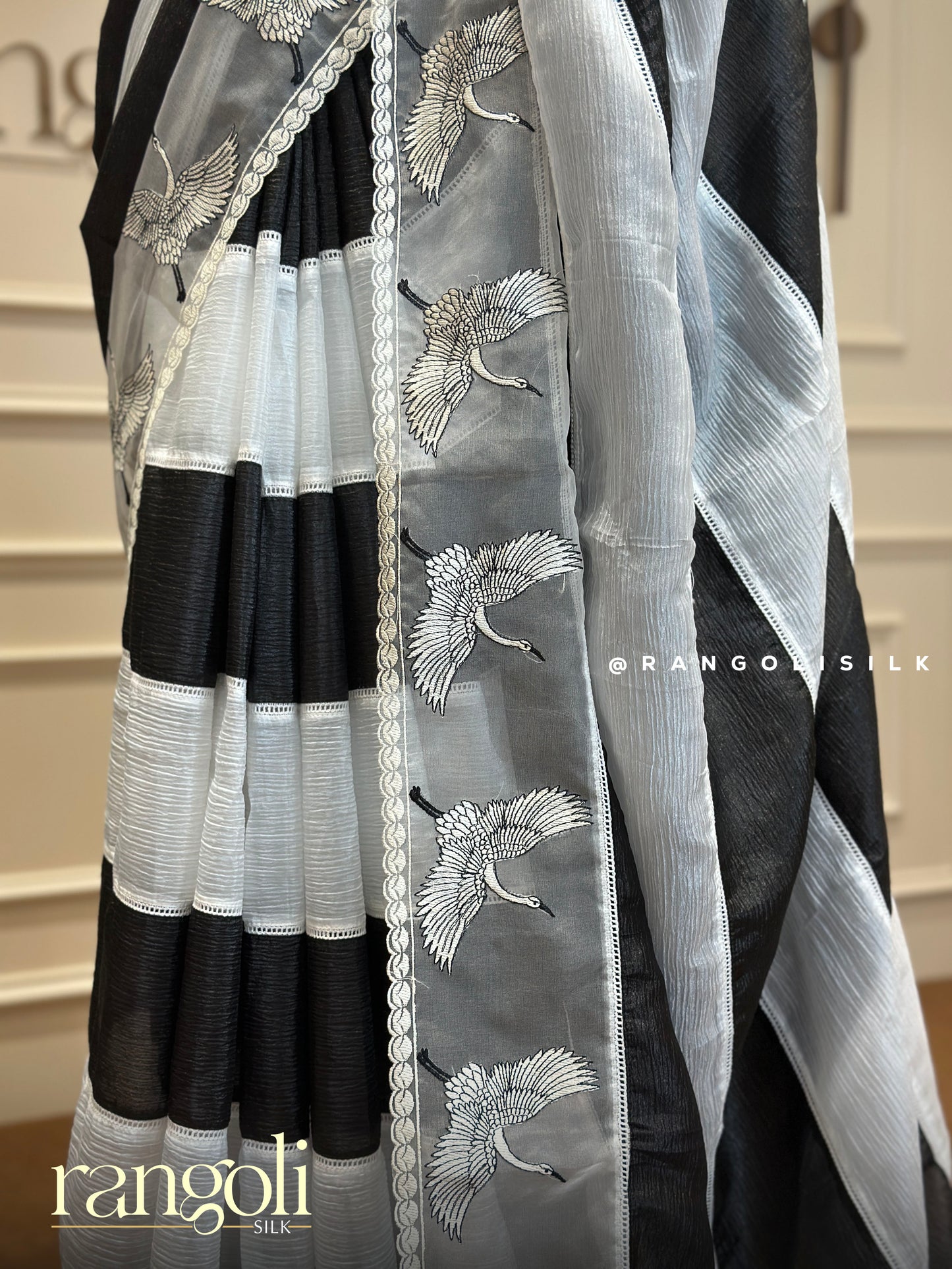 Designer Organza Saree with Delicate Bird Motifs Border - Post 373