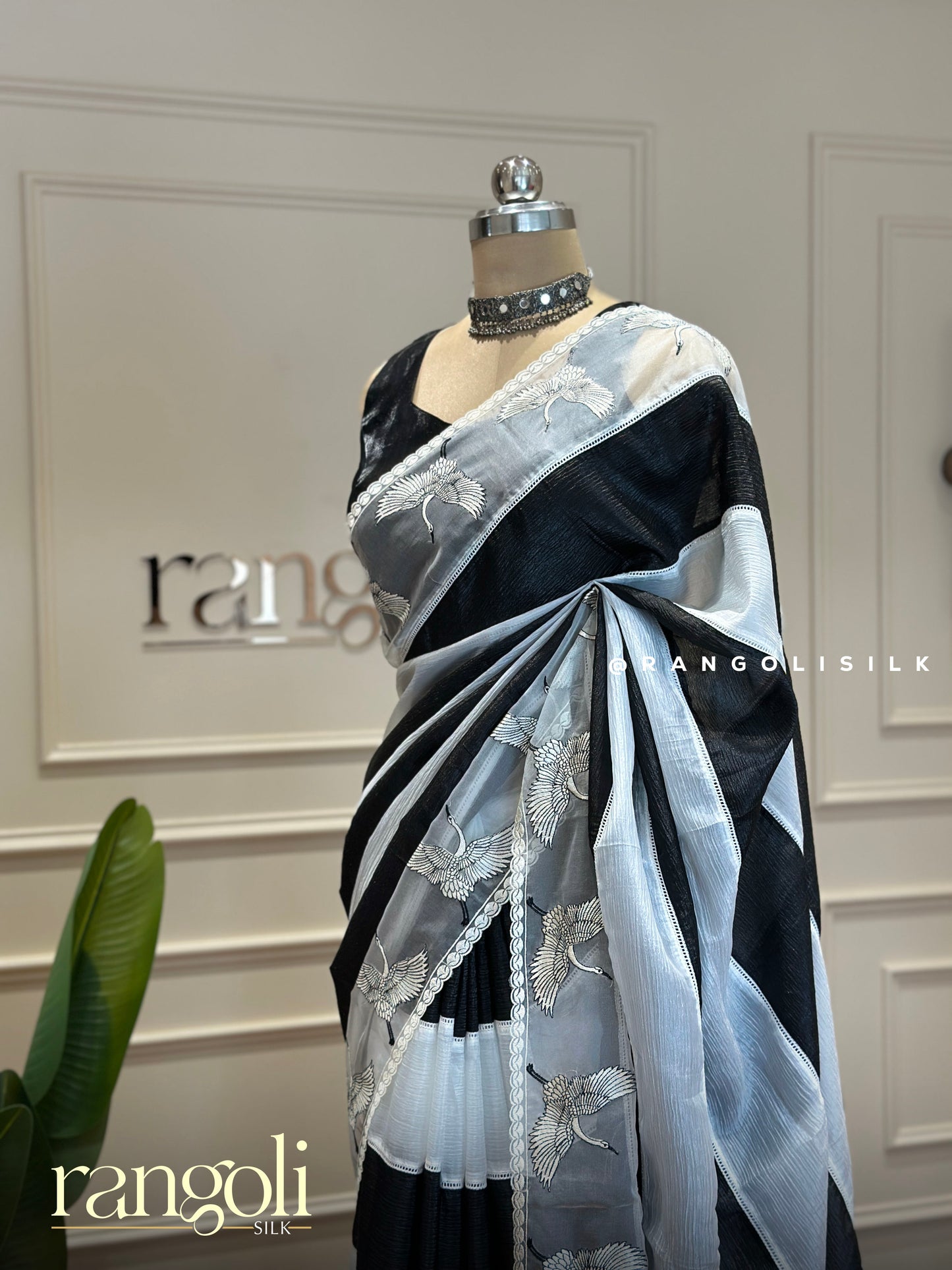 Designer Organza Saree with Delicate Bird Motifs Border - Post 373