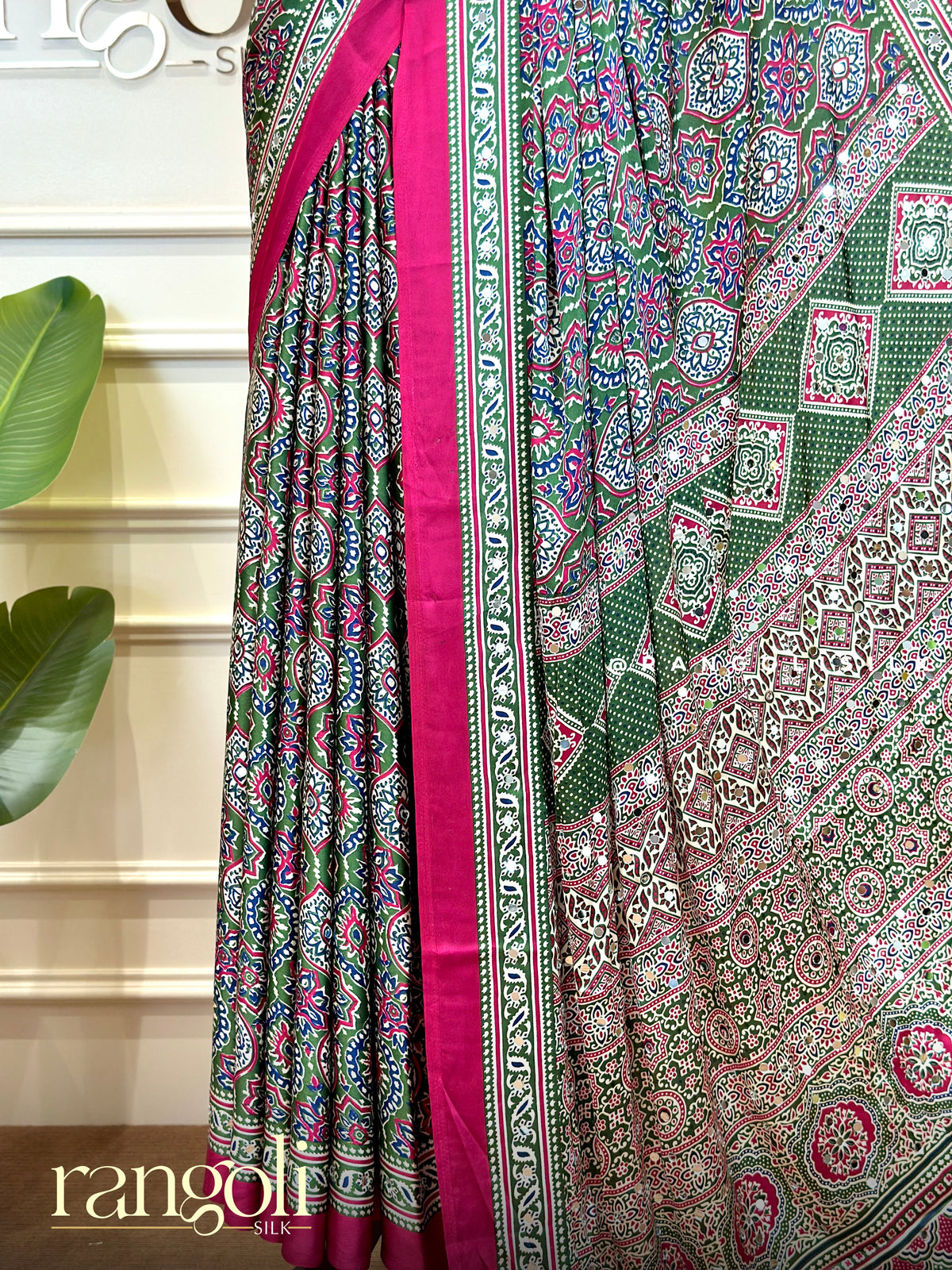 Ajrakh Modal Silk Sarees Featuring Traditional Prints and Mirror Details - Post 1006