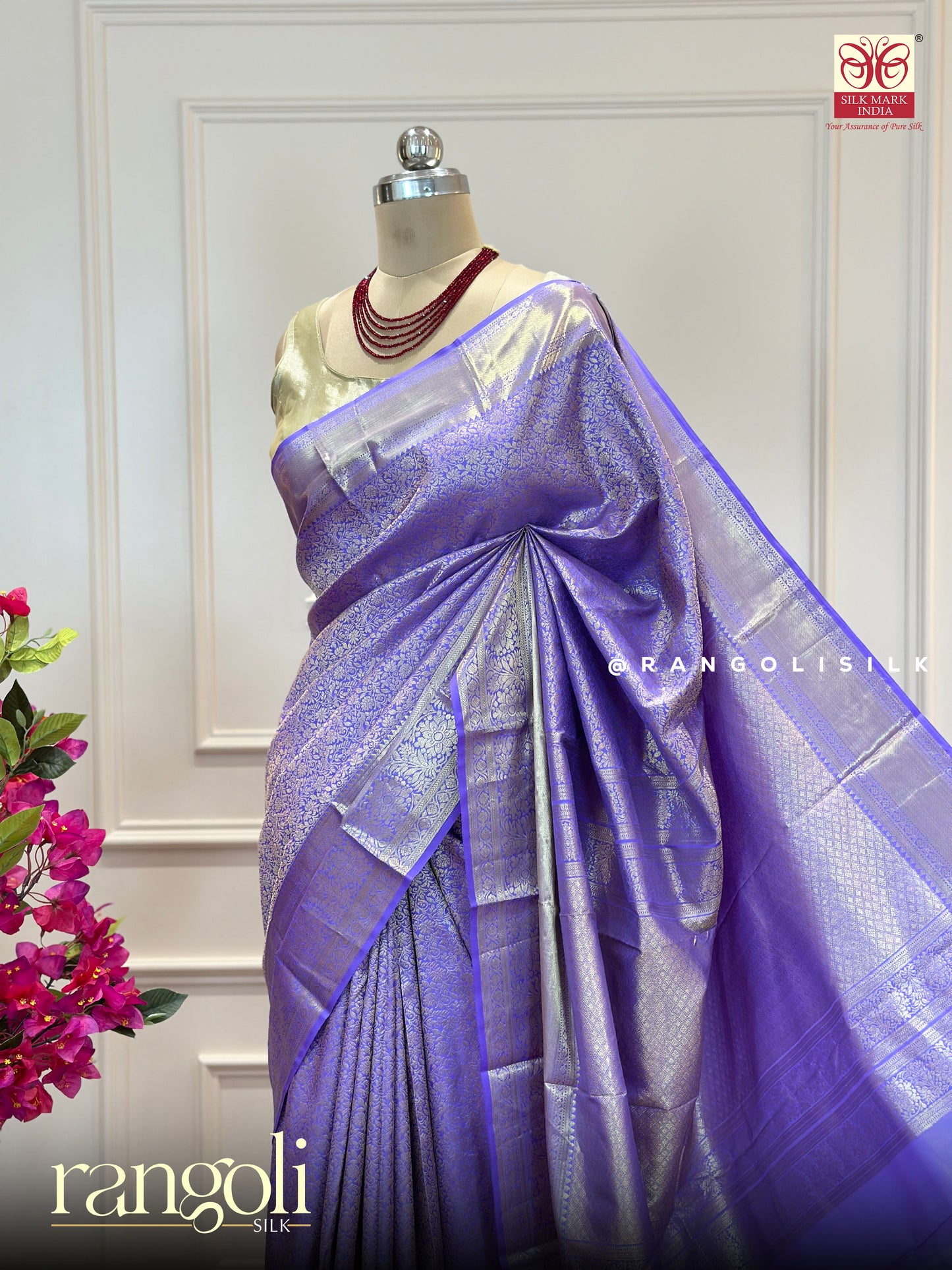 Pure Kanjivaram Silk Saree - Regal Purple with Silver Zari - Post 478