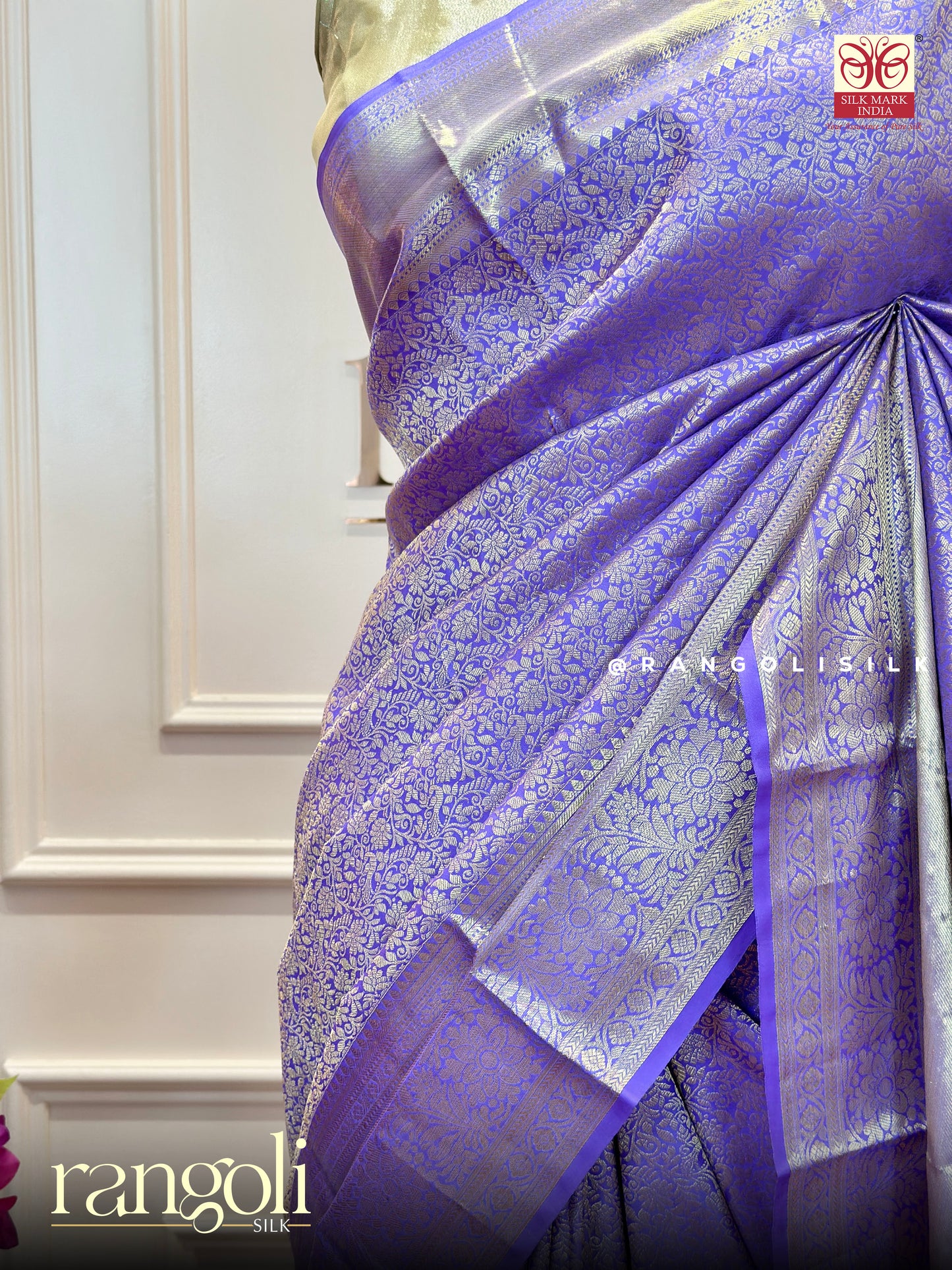 Pure Kanjivaram Silk Saree - Regal Purple with Silver Zari - Post 478