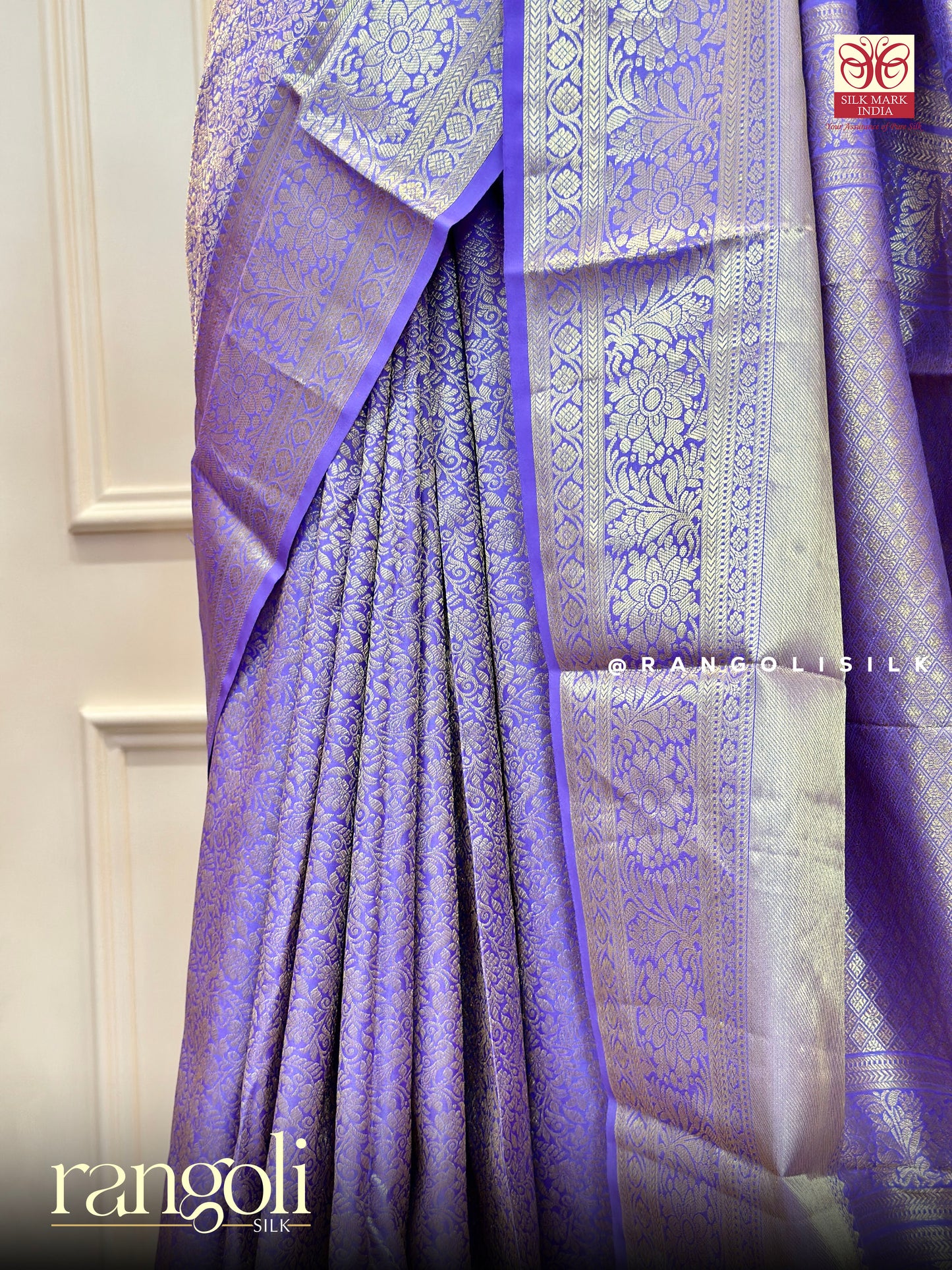 Pure Kanjivaram Silk Saree - Regal Purple with Silver Zari - Post 478