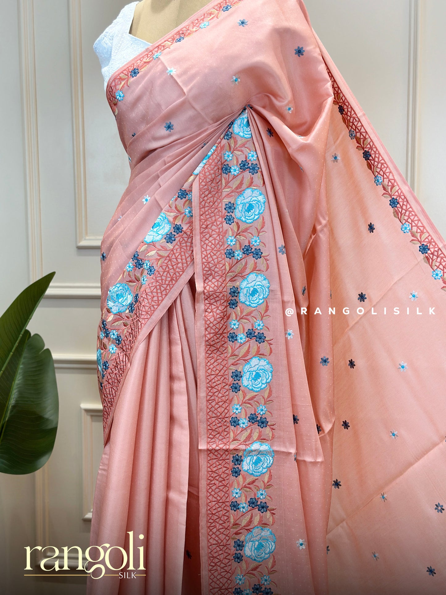 Soft Elegance Cotton Silk Saree – Pastel Shades with Intricate Floral Embroidery - Post 599