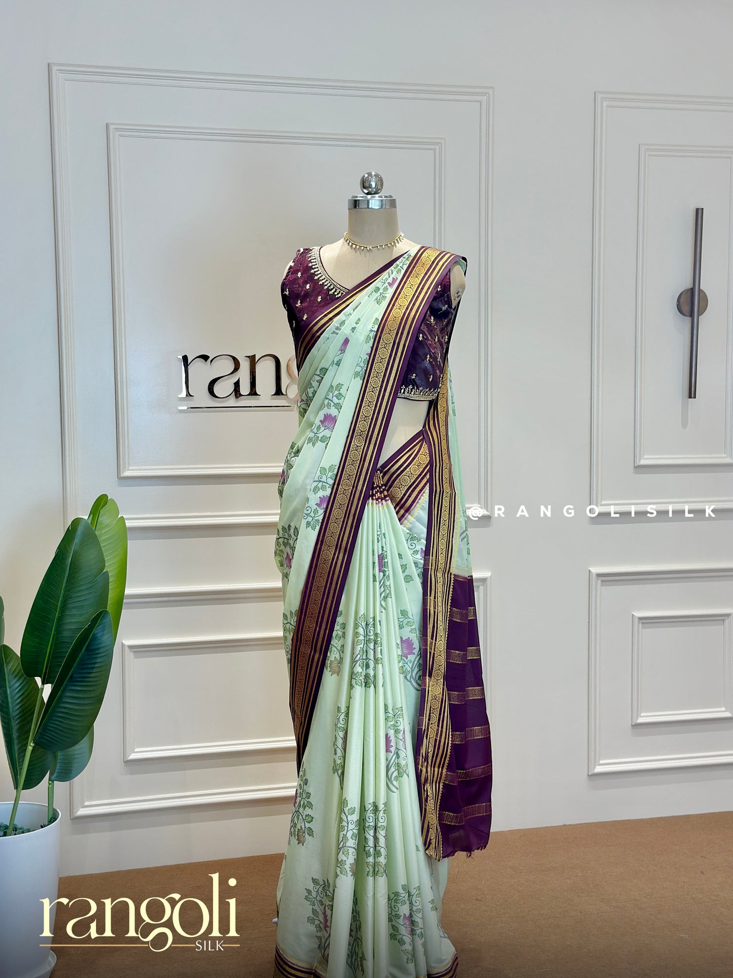 Semi Mysore Silk Saree with Floral Prints - Post 377