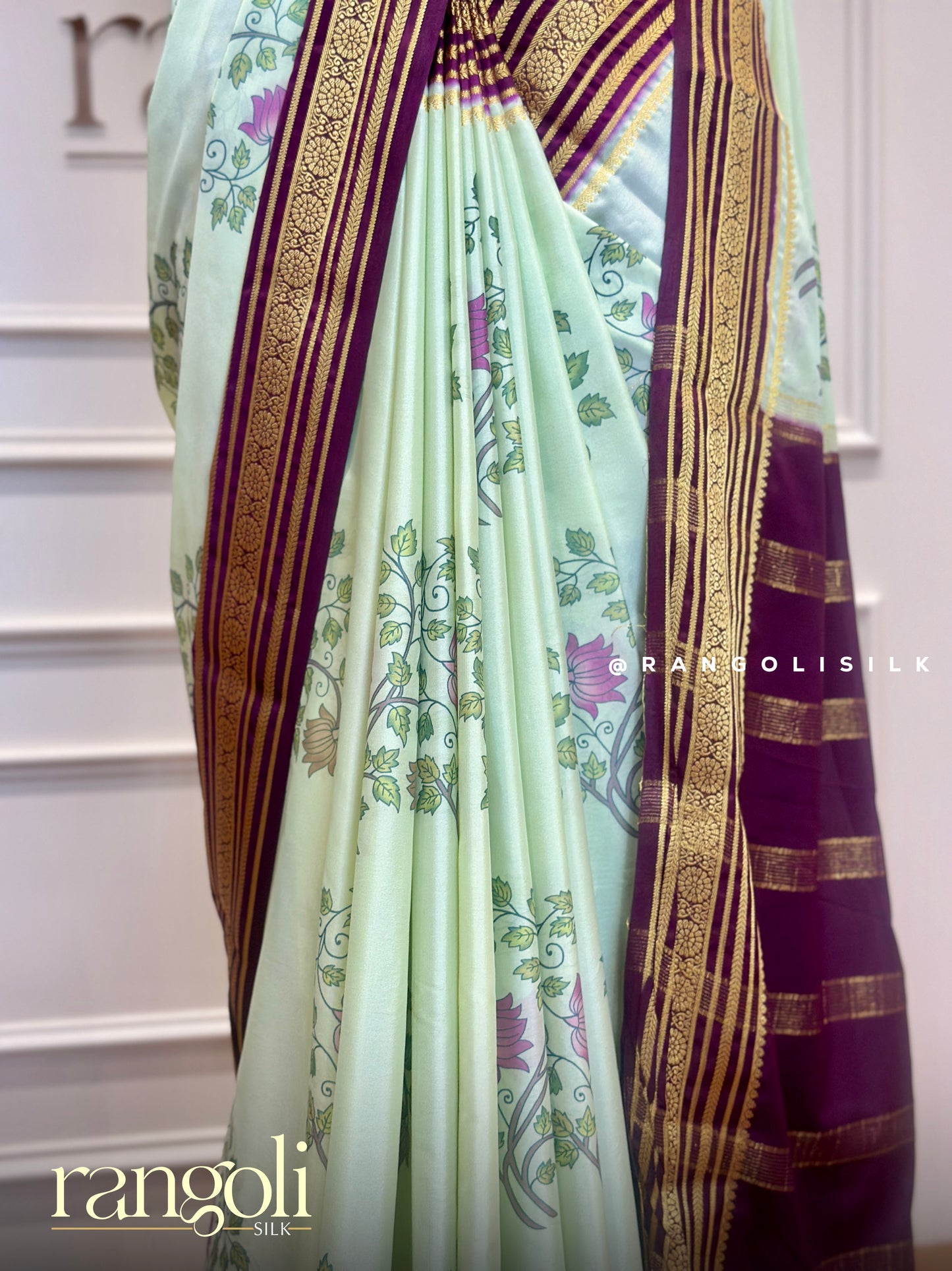 Semi Mysore Silk Saree with Floral Prints - Post 377