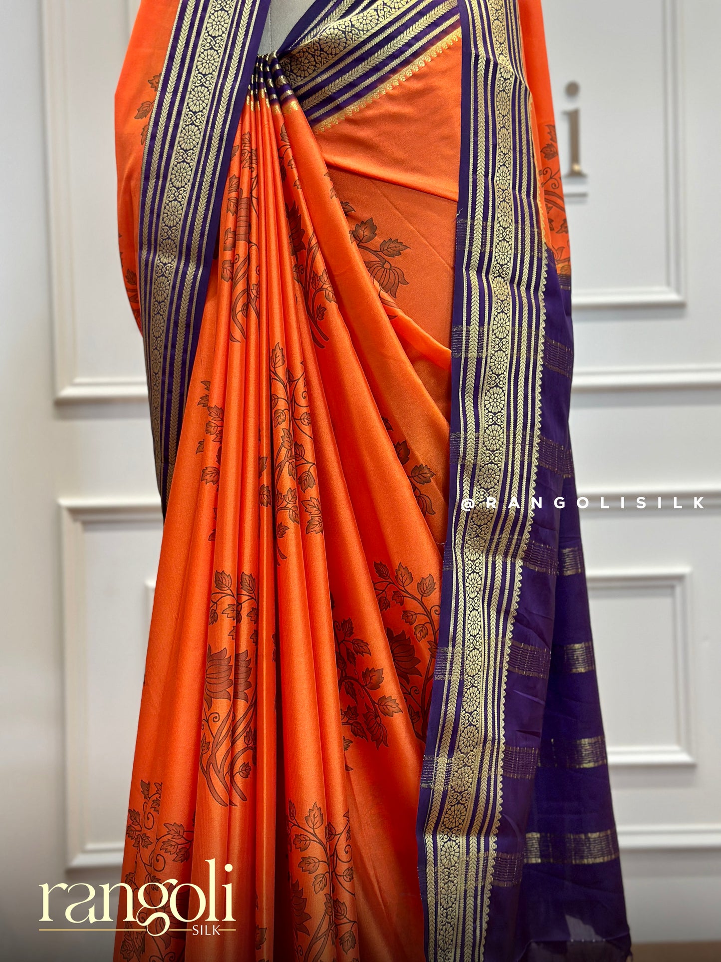 Semi Mysore Silk Saree with Floral Prints - Post 377