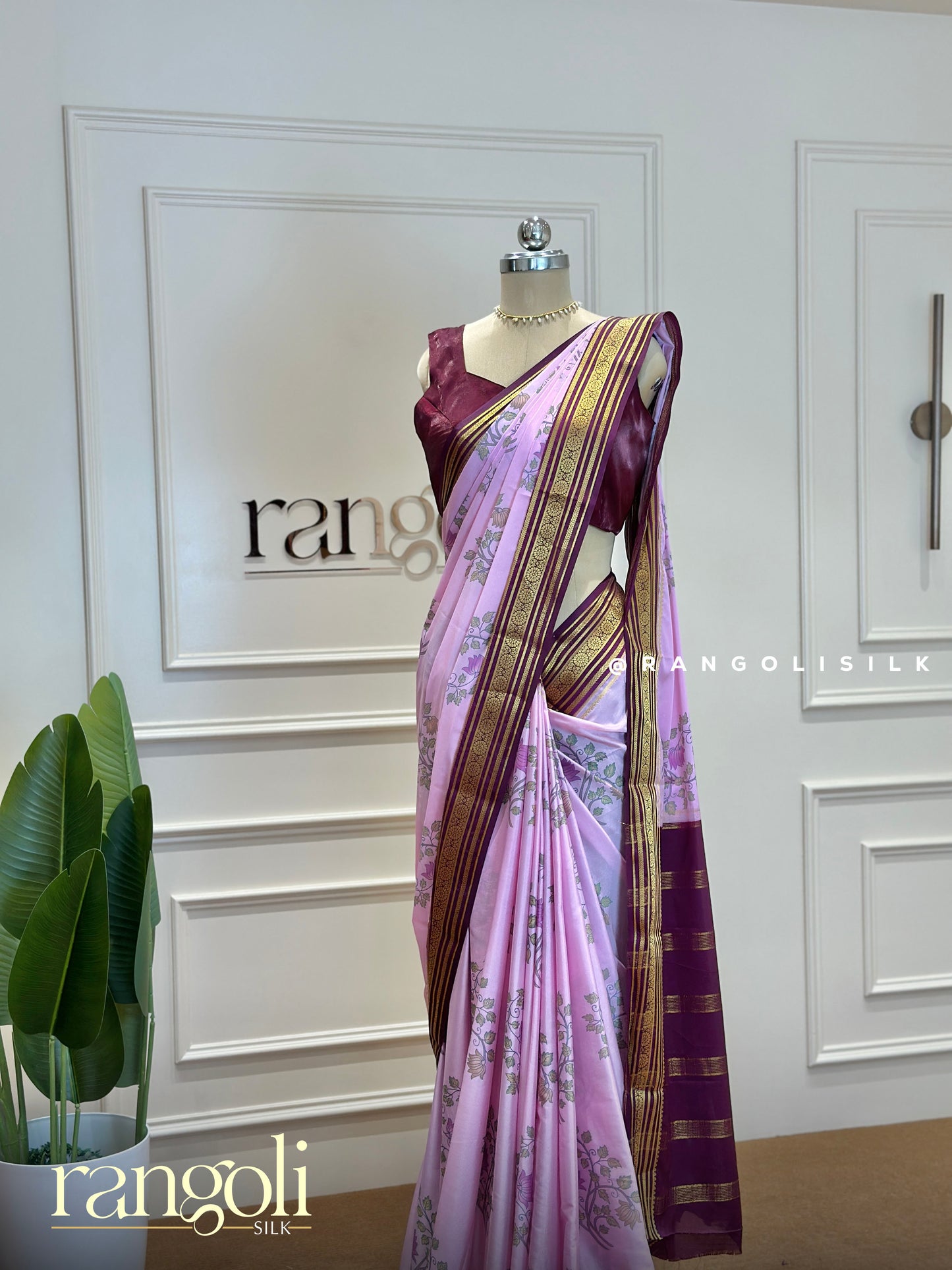 Semi Mysore Silk Saree with Floral Prints - Post 377