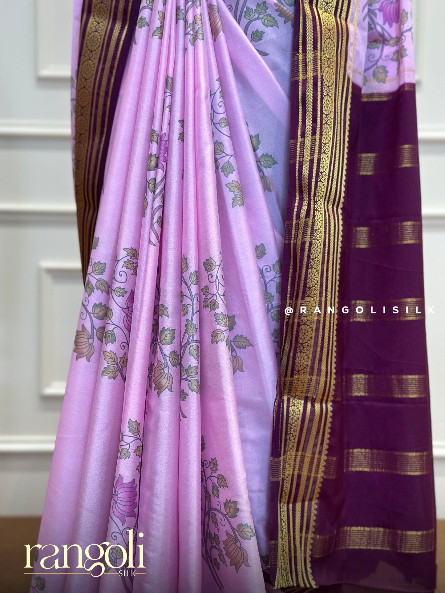 Semi Mysore Silk Saree with Floral Prints - Post 377