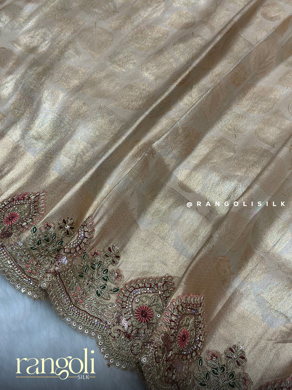 Soft Tone Shimmering Tissue Silk Saree with Heavy Thread & Sequin Blouse Piece - Post 1009