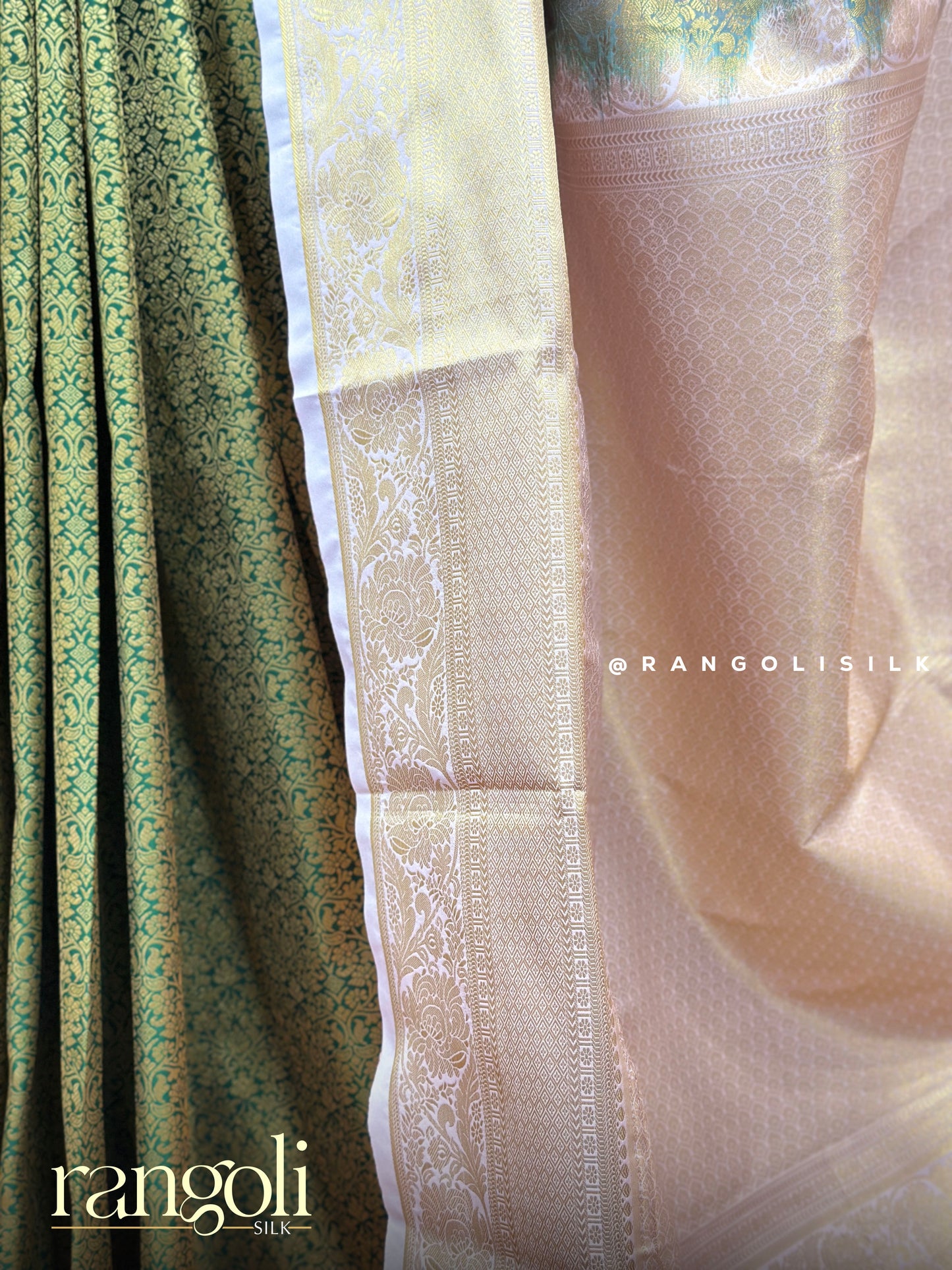 Elegant Semi Kanjivaram Silk Saree in Olive Green with Contrast Soft Pink Border - Post 604