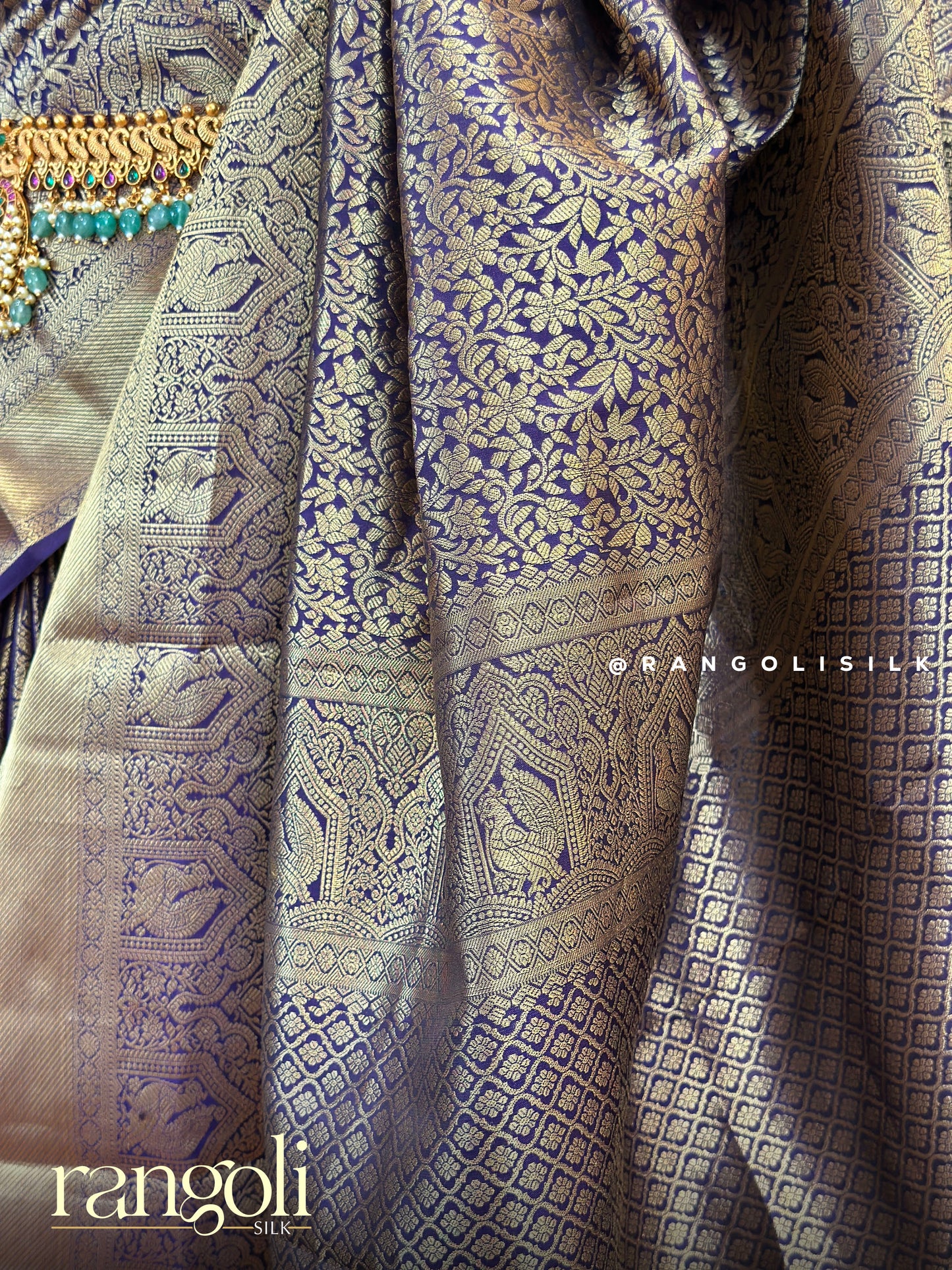 Kanjivaram Silk Saree in Rich Violet with Gold Zari - Post 484