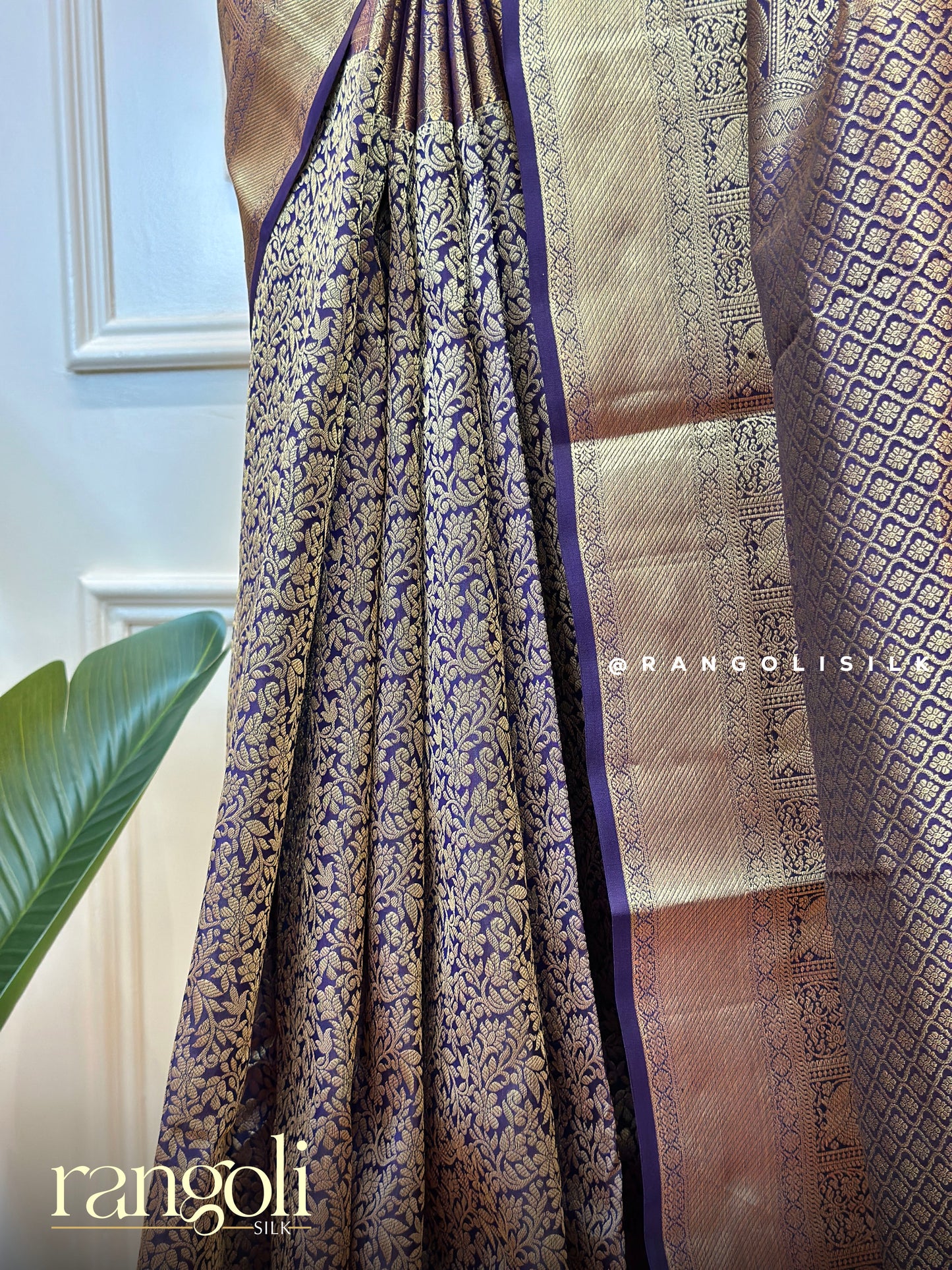 Kanjivaram Silk Saree in Rich Violet with Gold Zari - Post 484