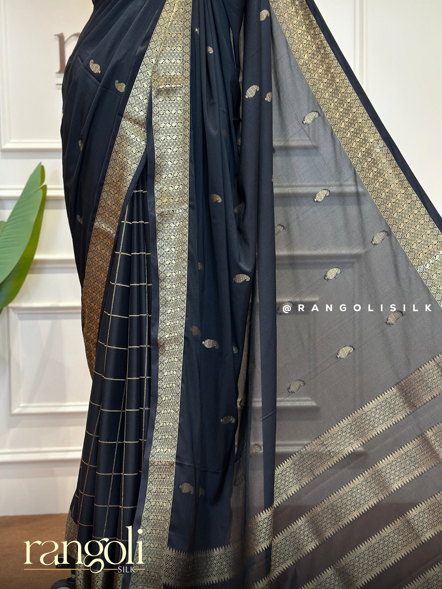 Semi Mysore Silk Saree with Checked Pleats and Elegant Pallu - Post 382