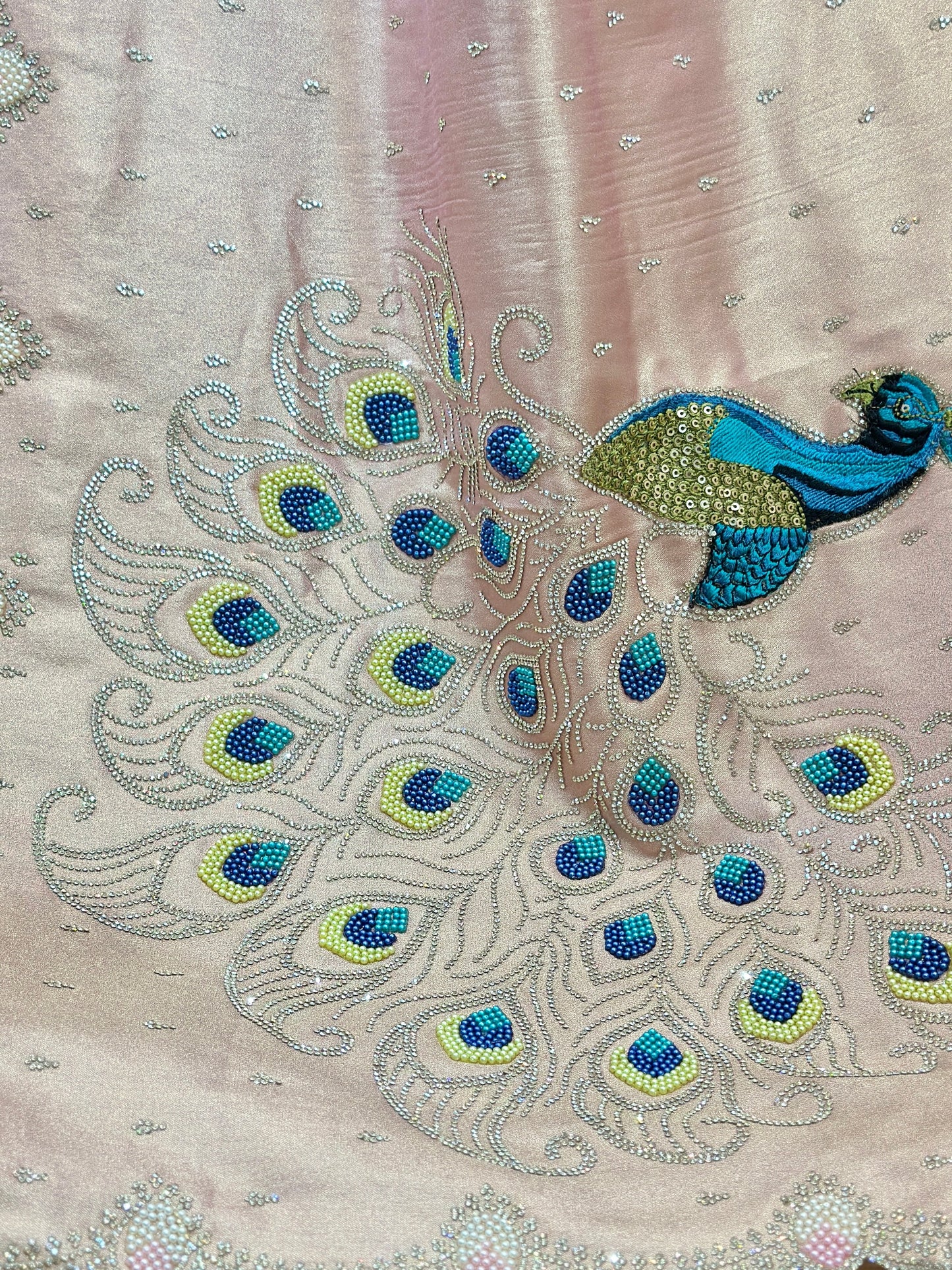 Designer Blush Pink Tissue Silk Saree with Peacock Motif & Silver Lace Detailing - Post 777