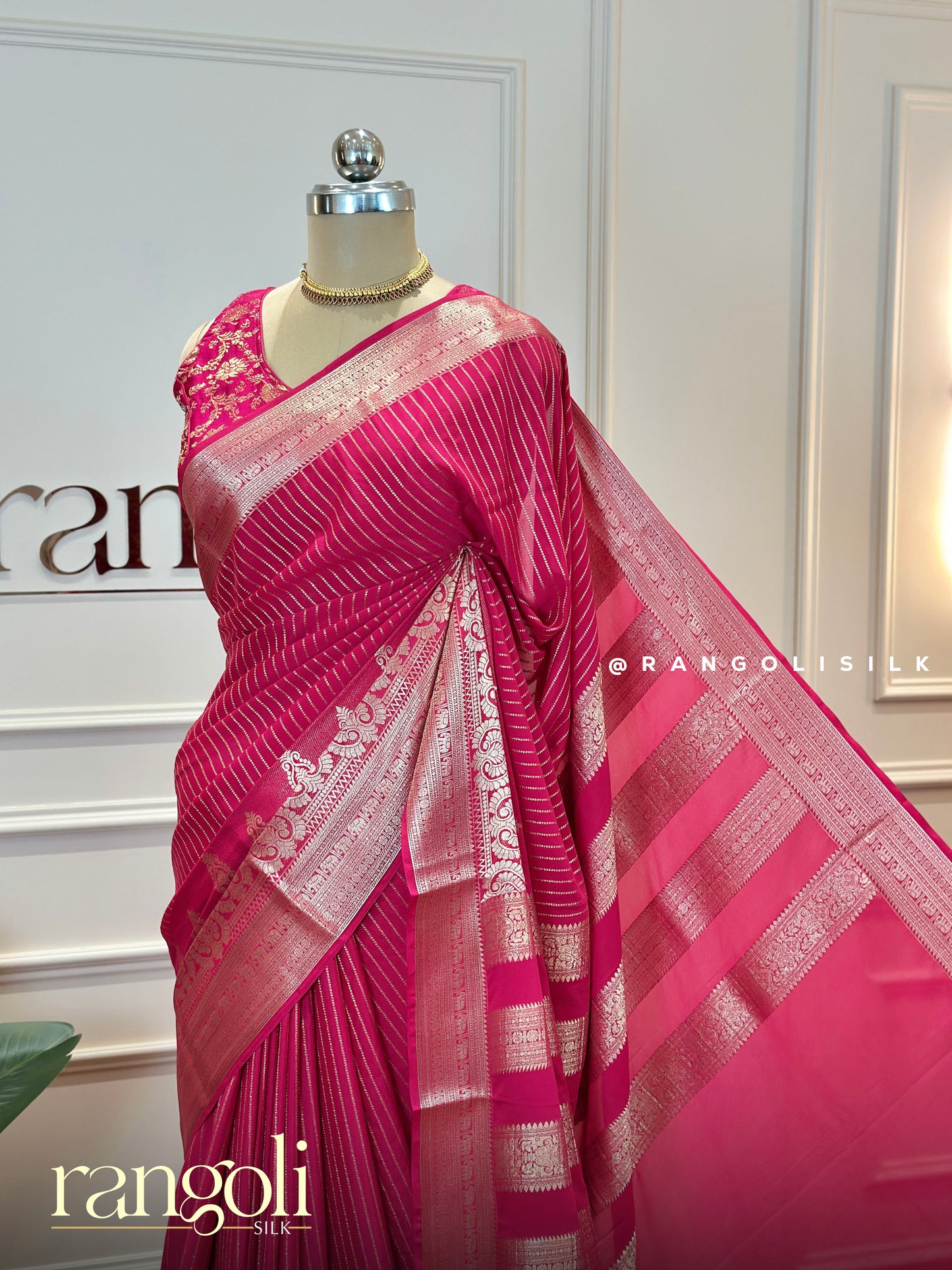 Elegant Semi Mysore Silk Saree - Luxurious Crepe Fabric with Rich Zari Border & Intricate Designs - Post 611