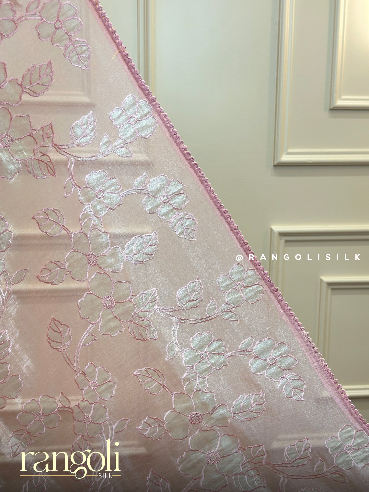 Pastel Pink Floral Embroidered Designer Saree - Post 708