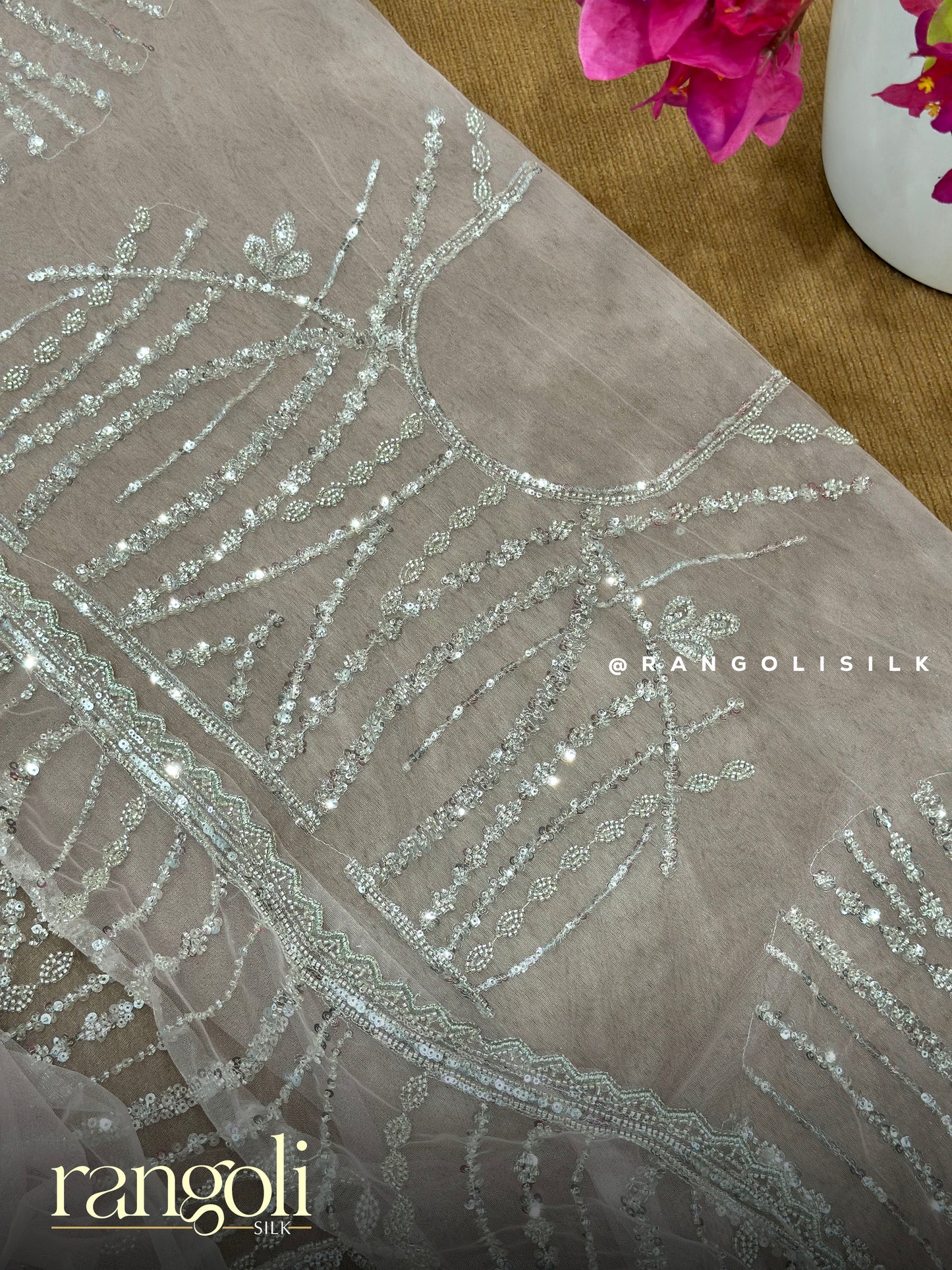 Blush Pink Designer Net Saree with Sequin Cutwork Embroidery - Post 914