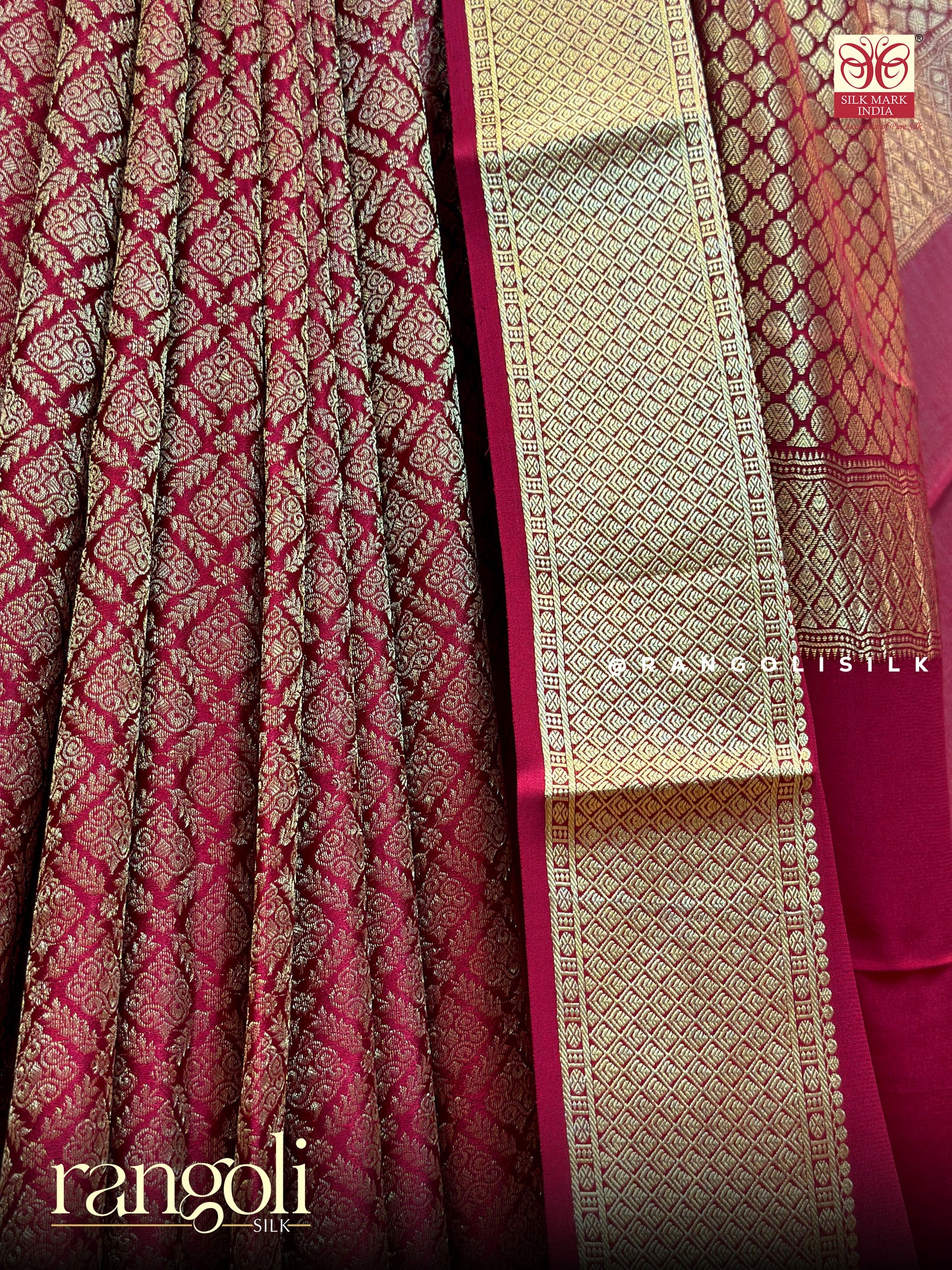 Pure Mysore Silk Saree with Rich Brocade Weave & Golden Zari Border - Post 608