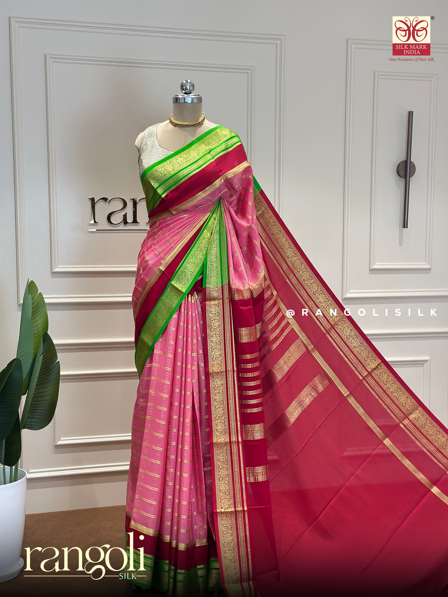 Pure Crepe Silk Sarees with Triple Contrast Color Design - Post 396