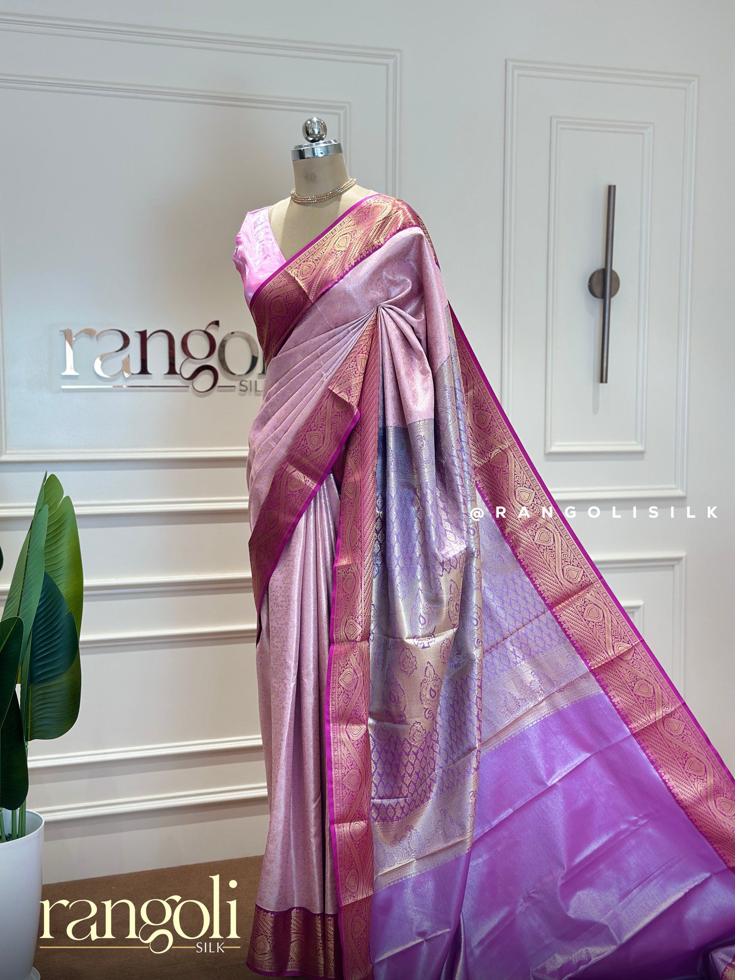 Soft Pink Tissue Silk Saree with Contrast Purple Border - Post 394